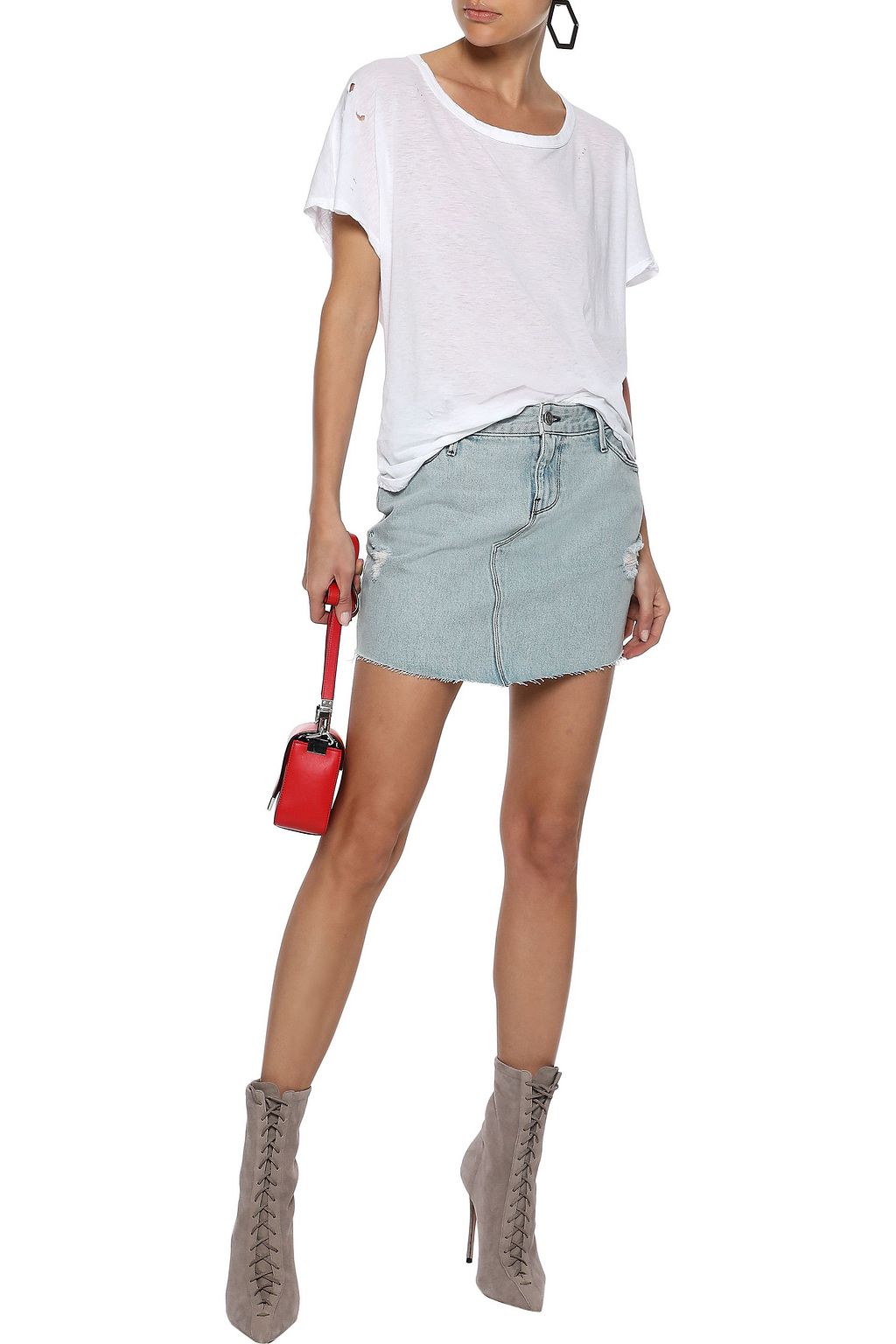 RTA Distressed denim mini skirt