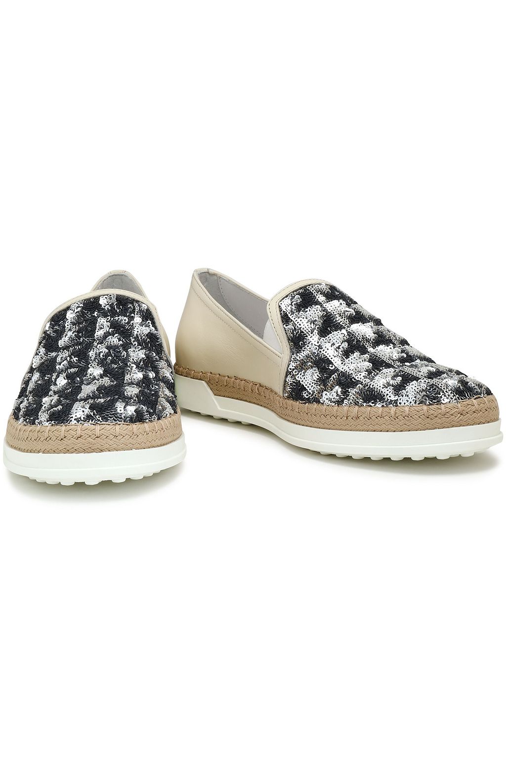 TOD'S Sequin-paneled leather slip-on sneakers