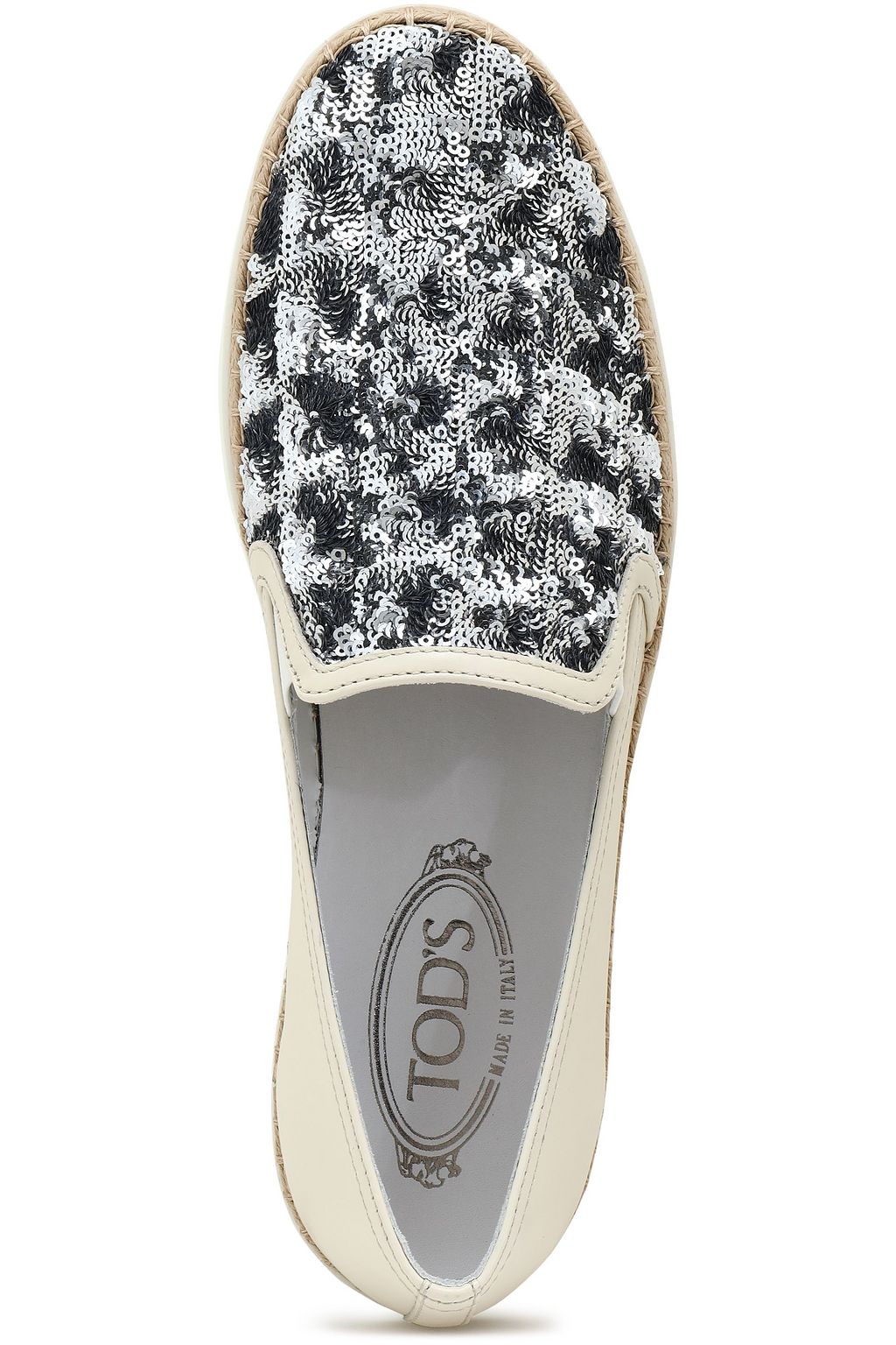 TOD'S Sequin-paneled leather slip-on sneakers