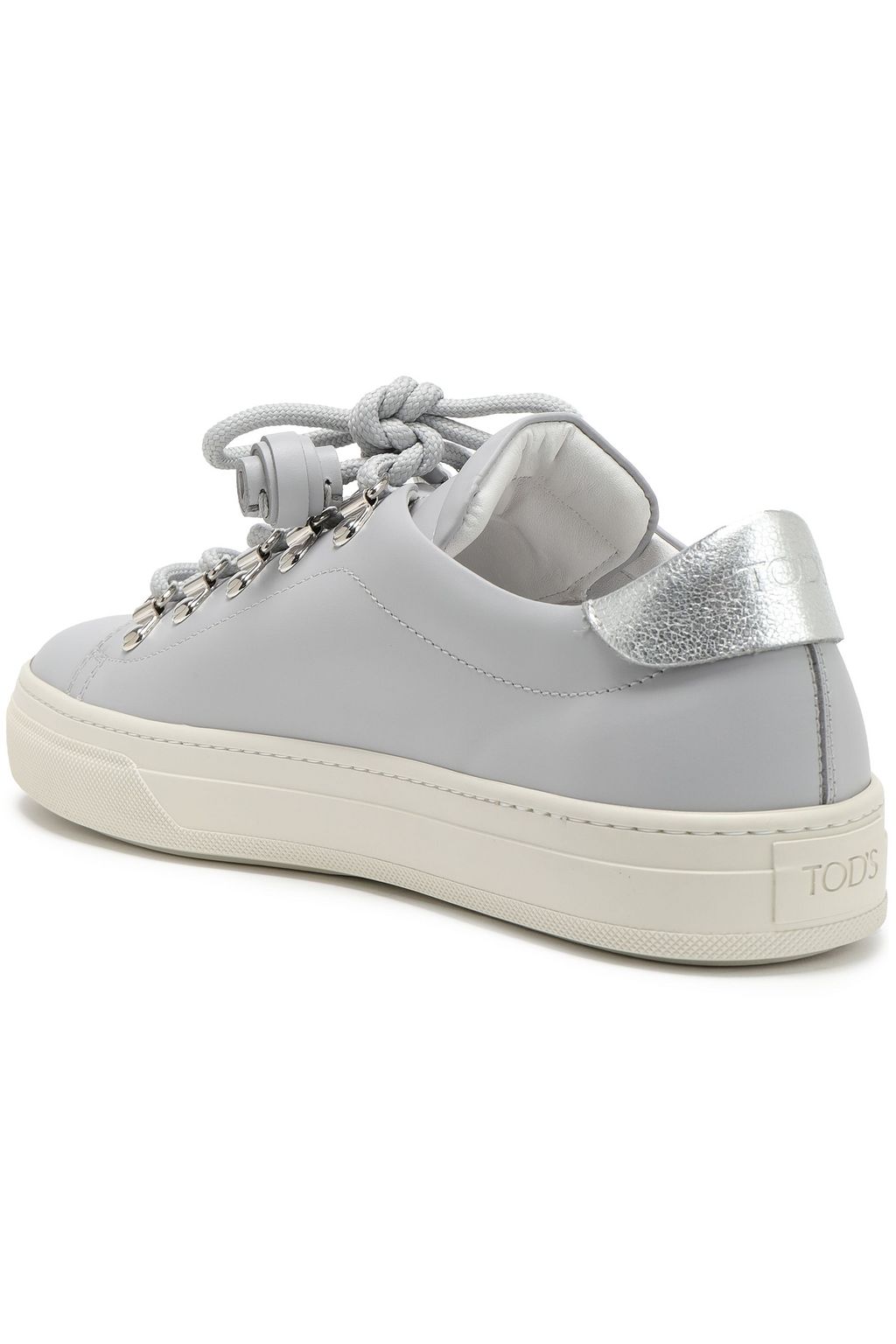 TOD'S Metallic crackled leather-trimmed smooth-leather sneakers