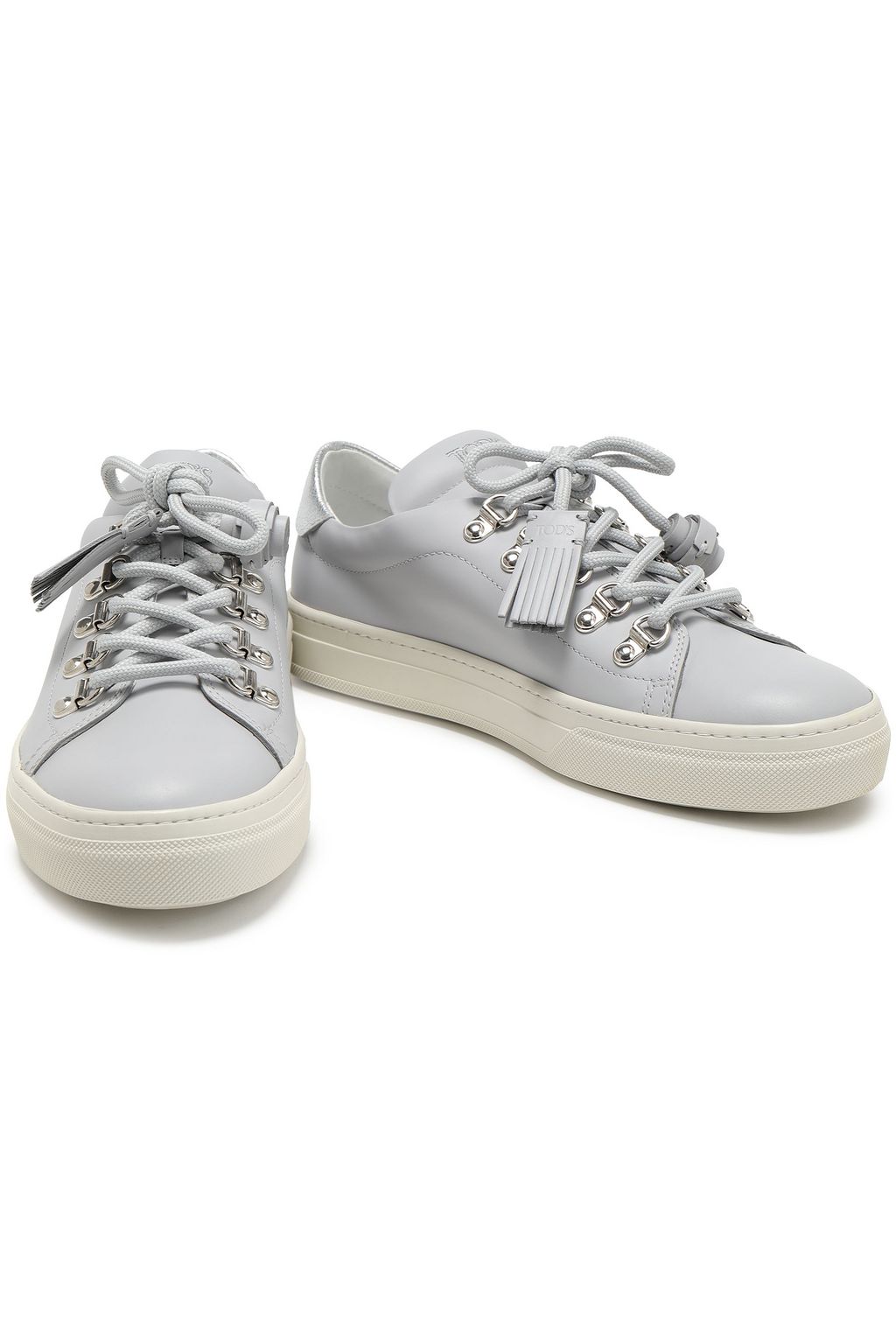 TOD'S Metallic crackled leather-trimmed smooth-leather sneakers