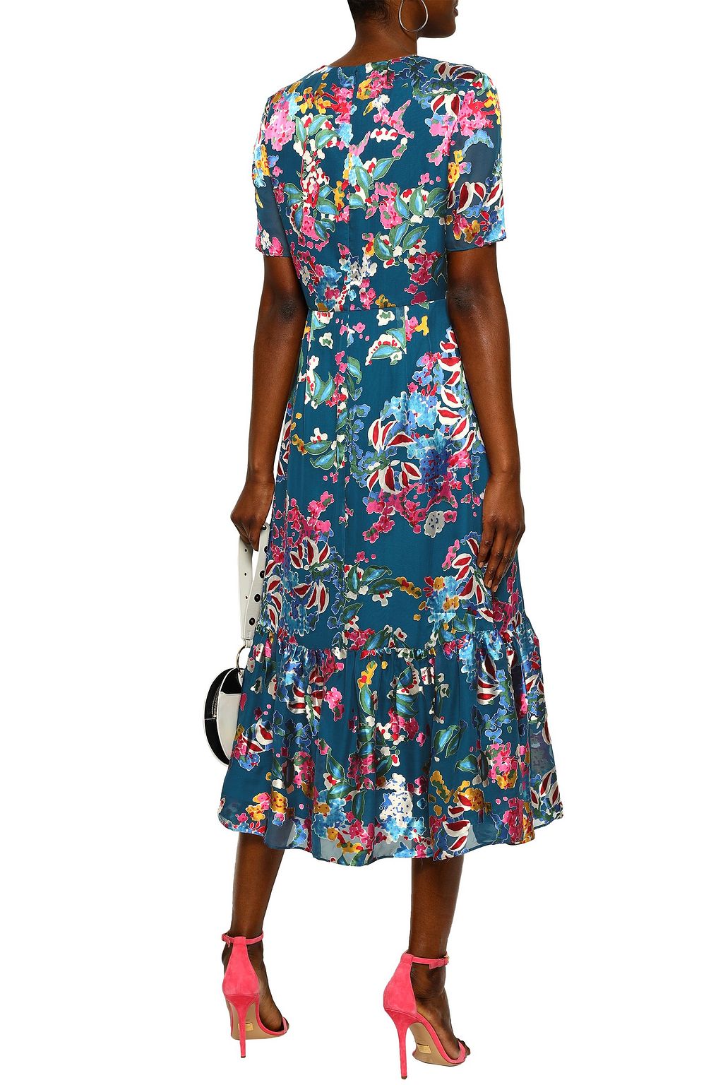 SALONI Printed devoré-chiffon midi dress