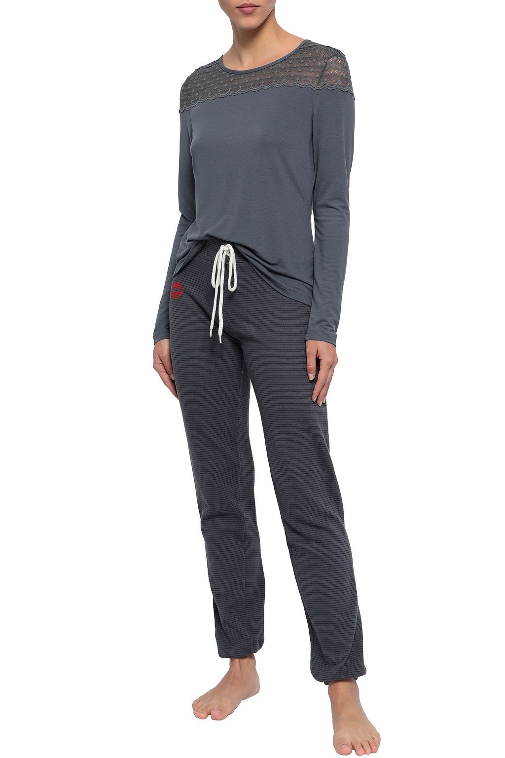 Anthracite Lace-paneled modal-blend pajama top | Sale up to 70% off | THE OUTNET | COSABELLA 