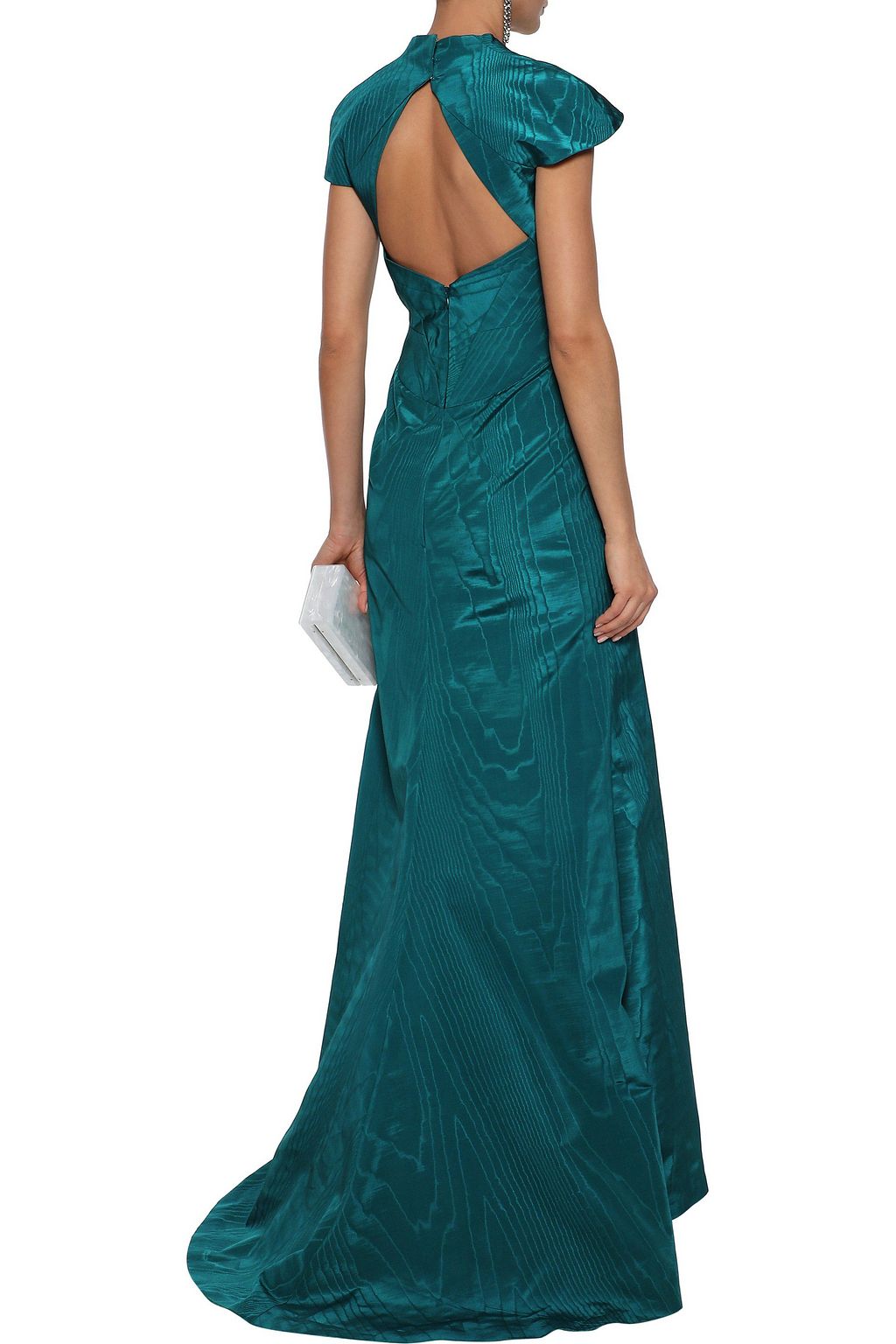 ZAC POSEN Open-back fluted moire gown