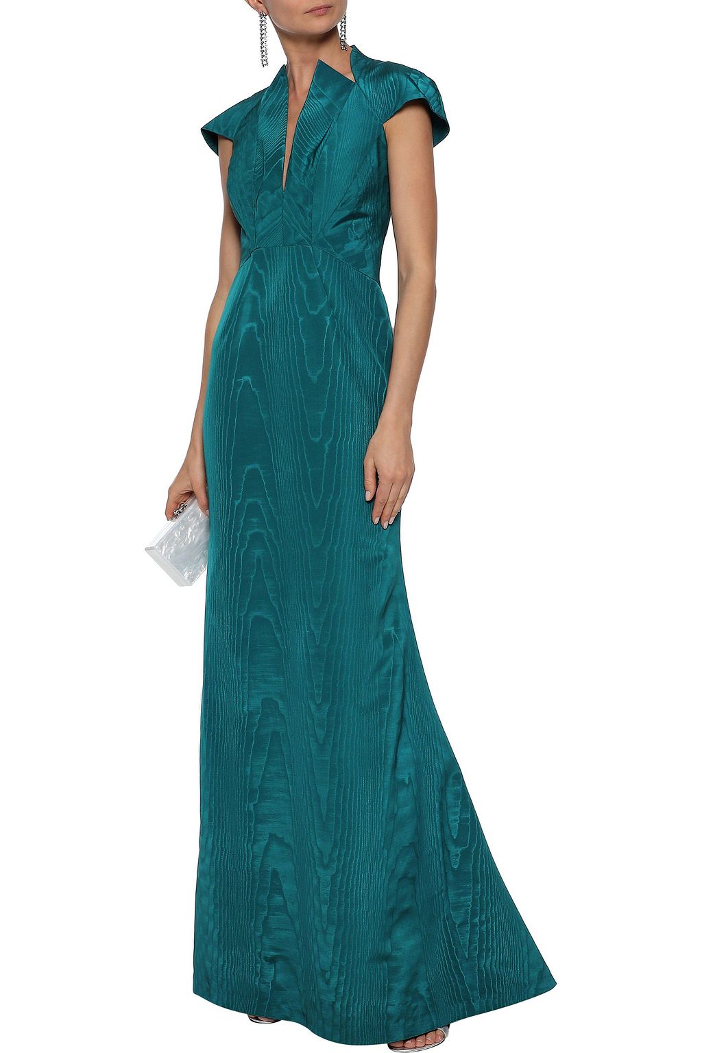 ZAC POSEN Open-back fluted moire gown