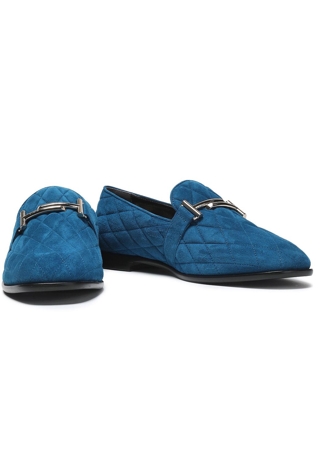TOD'S Embellished quilted suede loafers