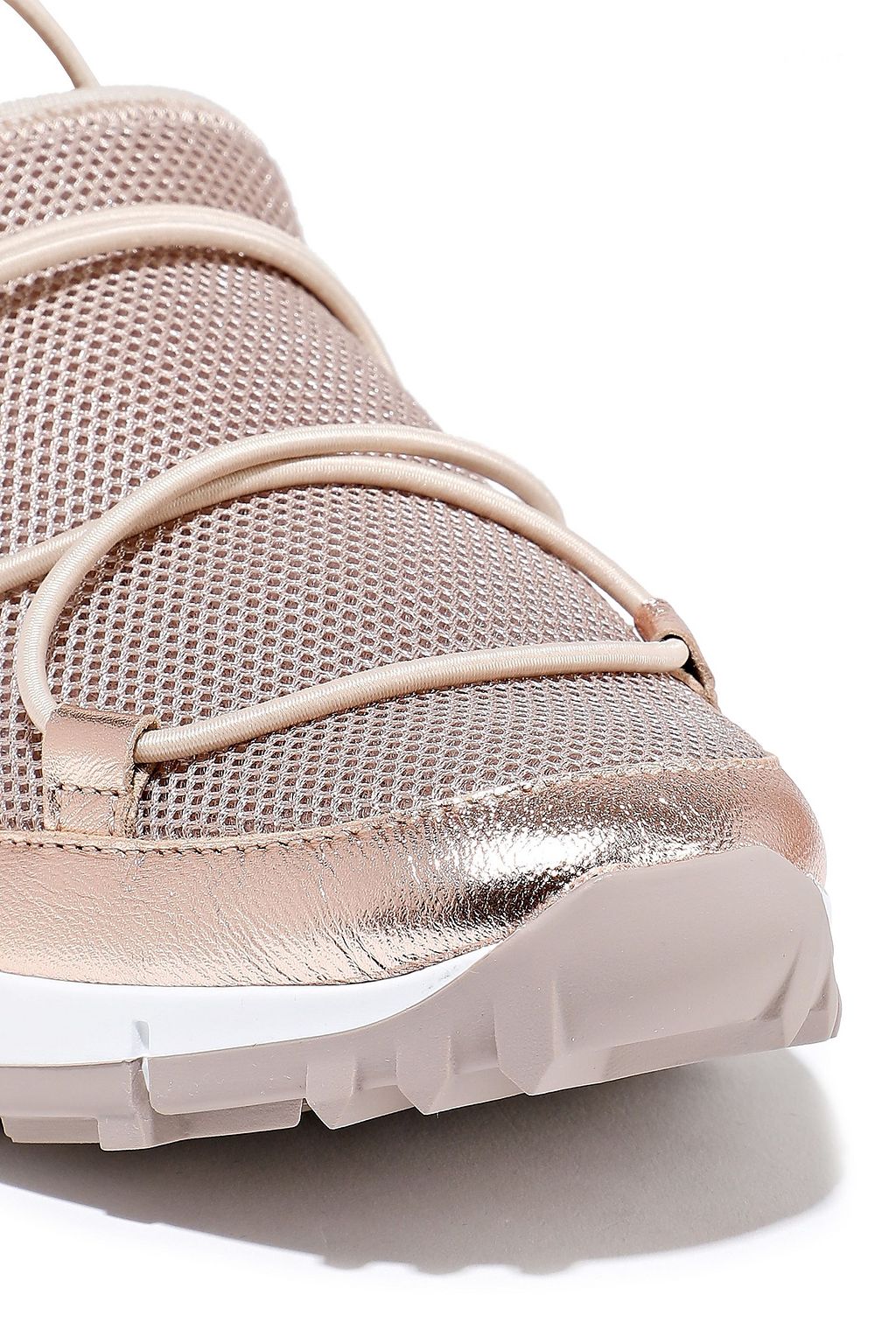JIMMY CHOO Andrea metallic leather-trimmed stretch-mesh sneakers