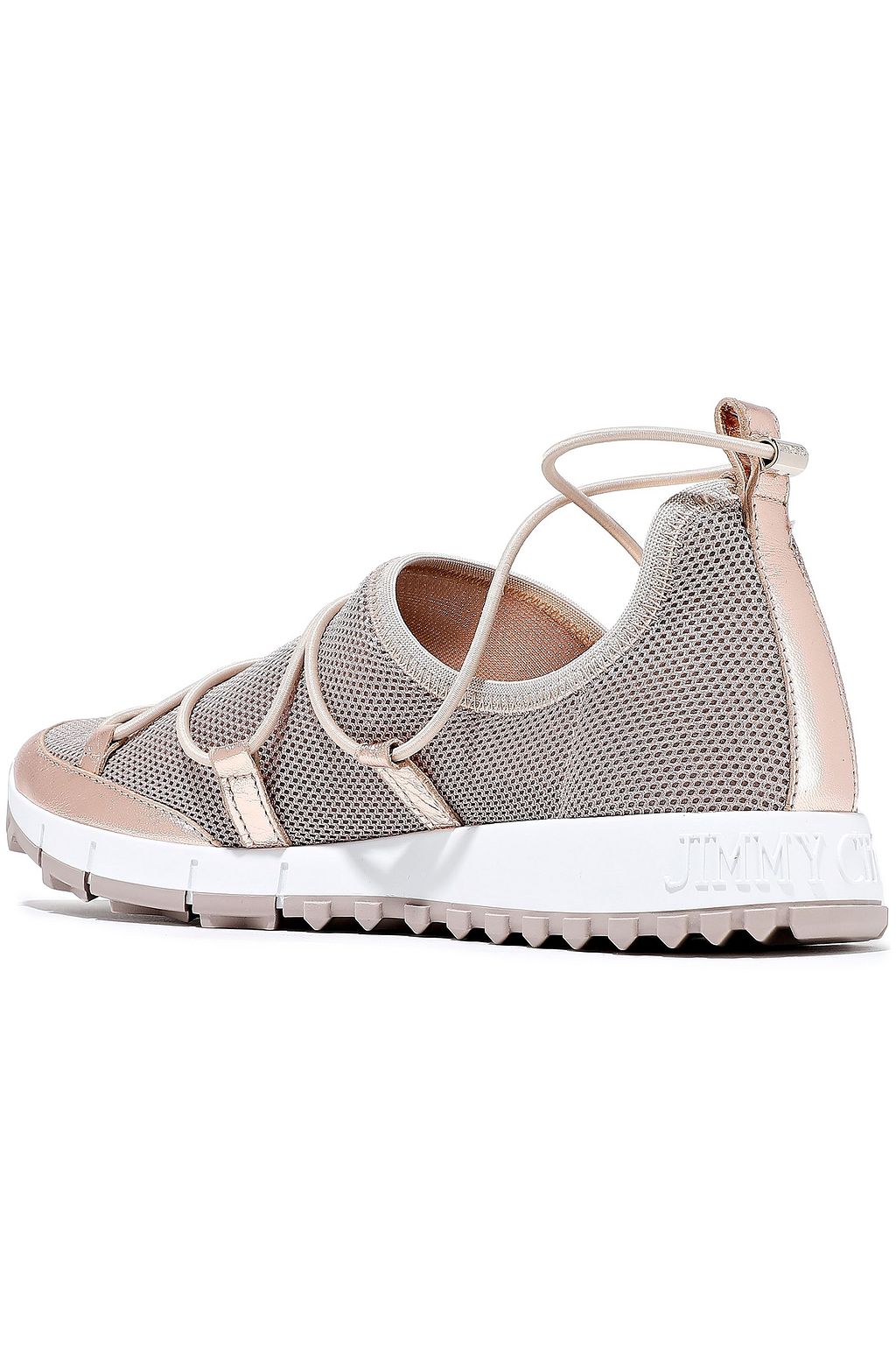 JIMMY CHOO Andrea metallic leather-trimmed stretch-mesh sneakers
