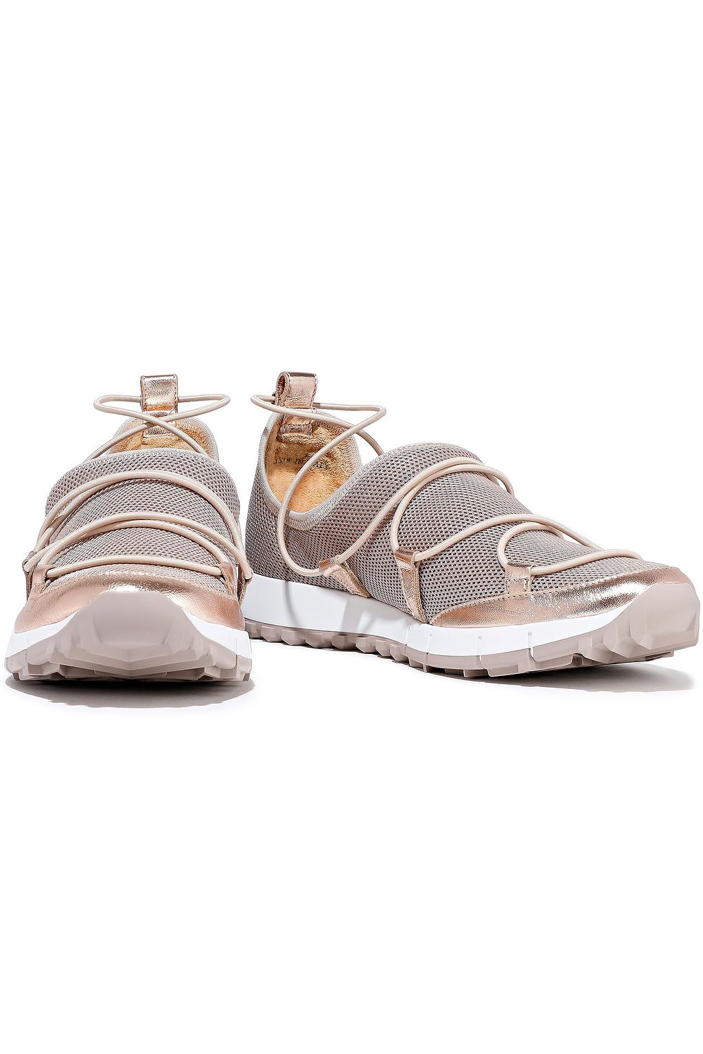 JIMMY CHOO Andrea metallic leather-trimmed stretch-mesh sneakers