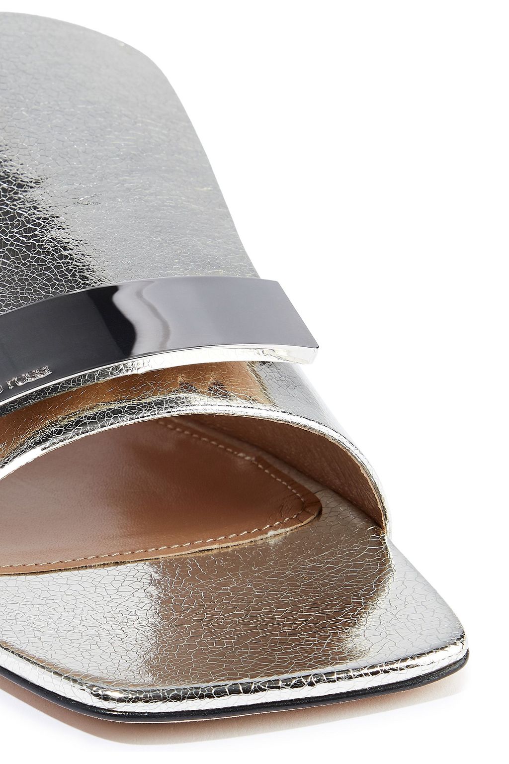 SERGIO ROSSI Metallic cracked-leather slides