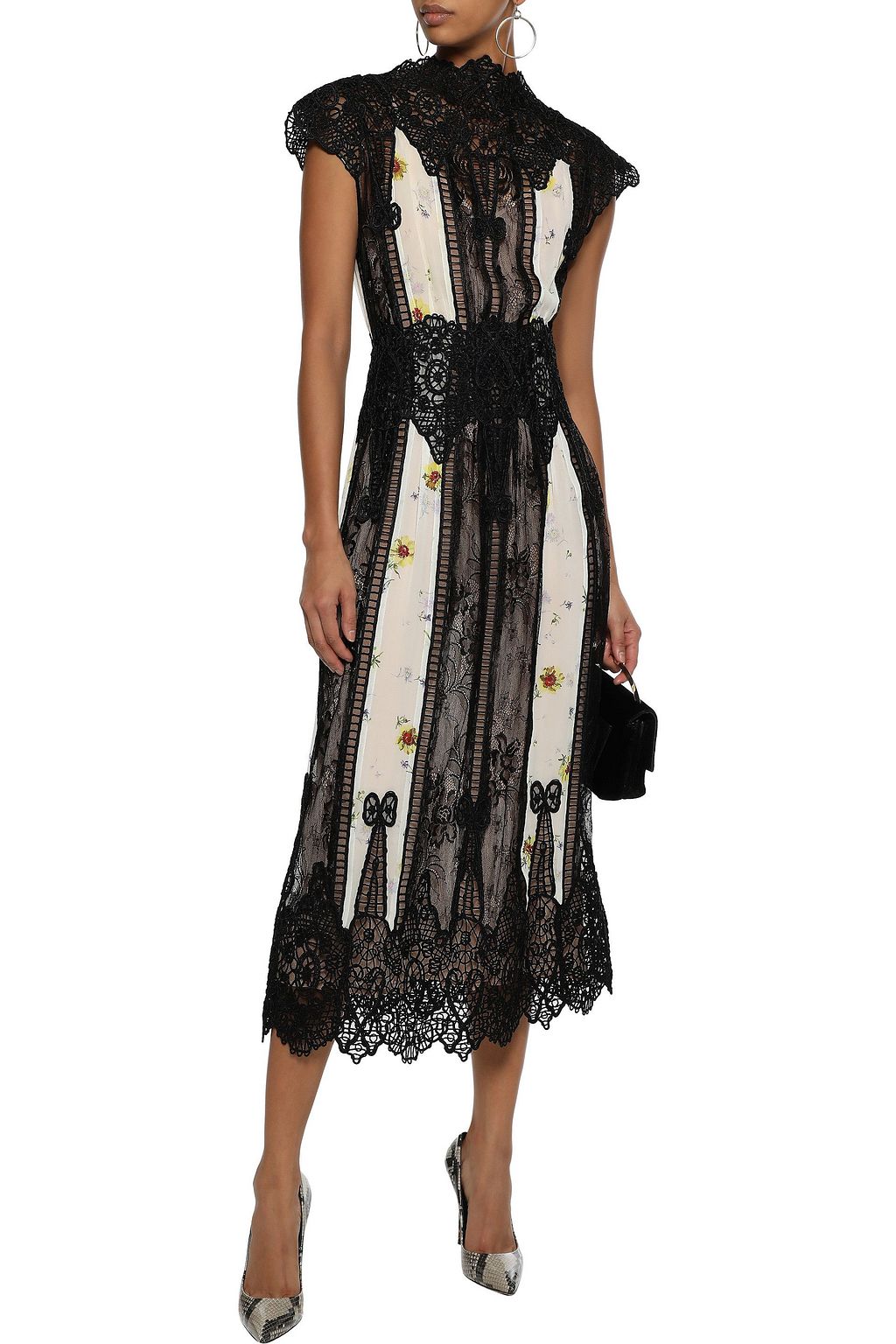 GIAMBATTISTA VALLI Lace-paneled floral-print silk-chiffon midi dress