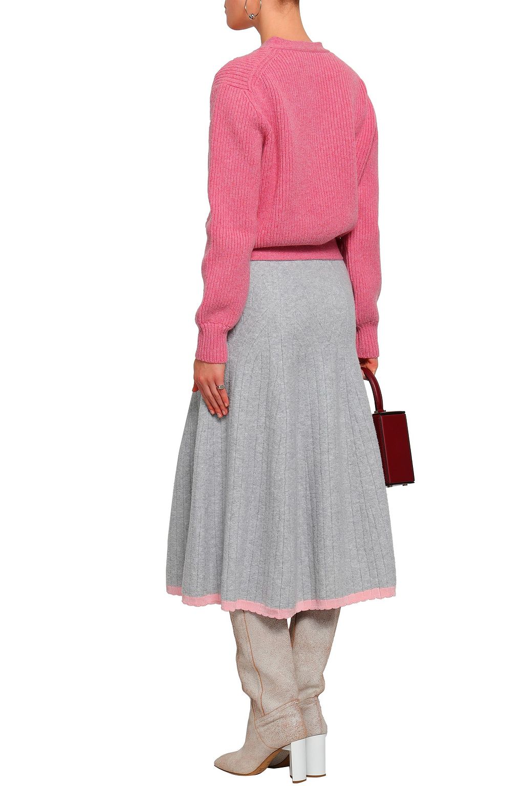 VICTORIA BECKHAM Flared ribbed wool-blend midi skirt