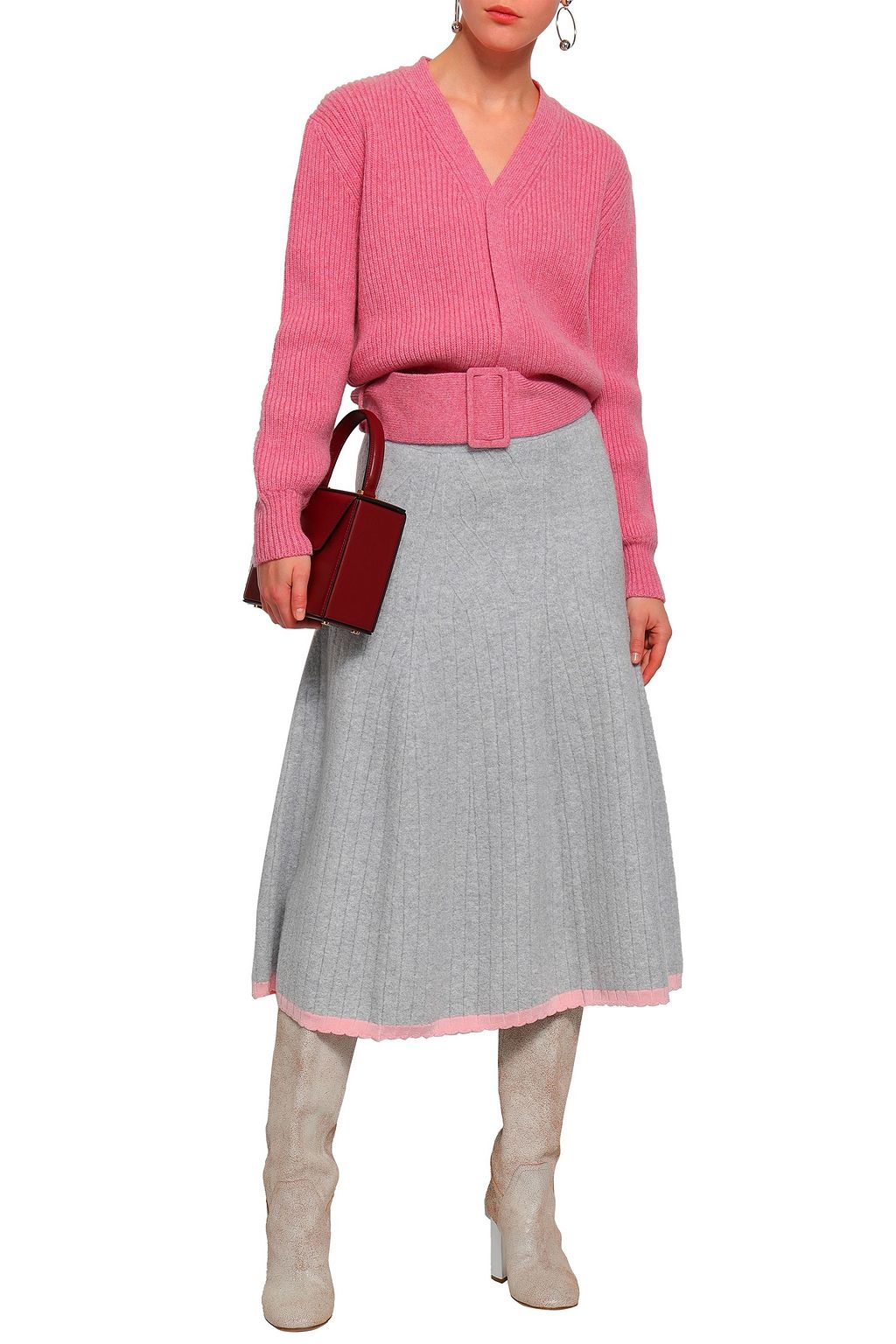VICTORIA BECKHAM Flared ribbed wool-blend midi skirt