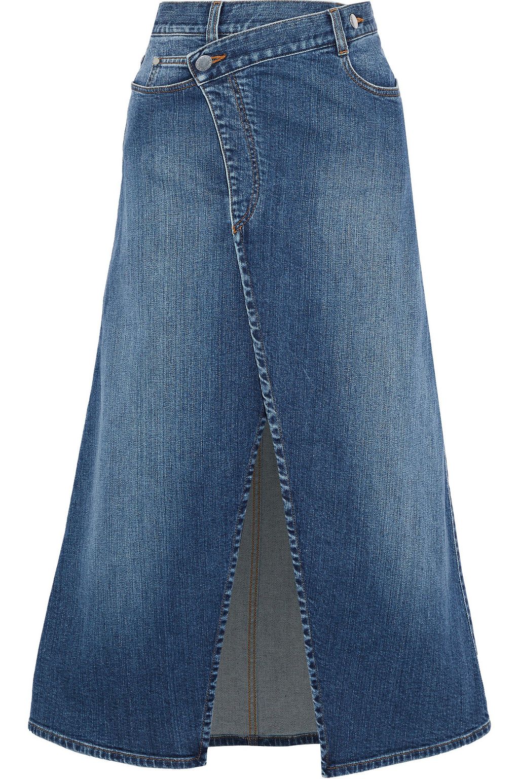 denim wrap skirt midi