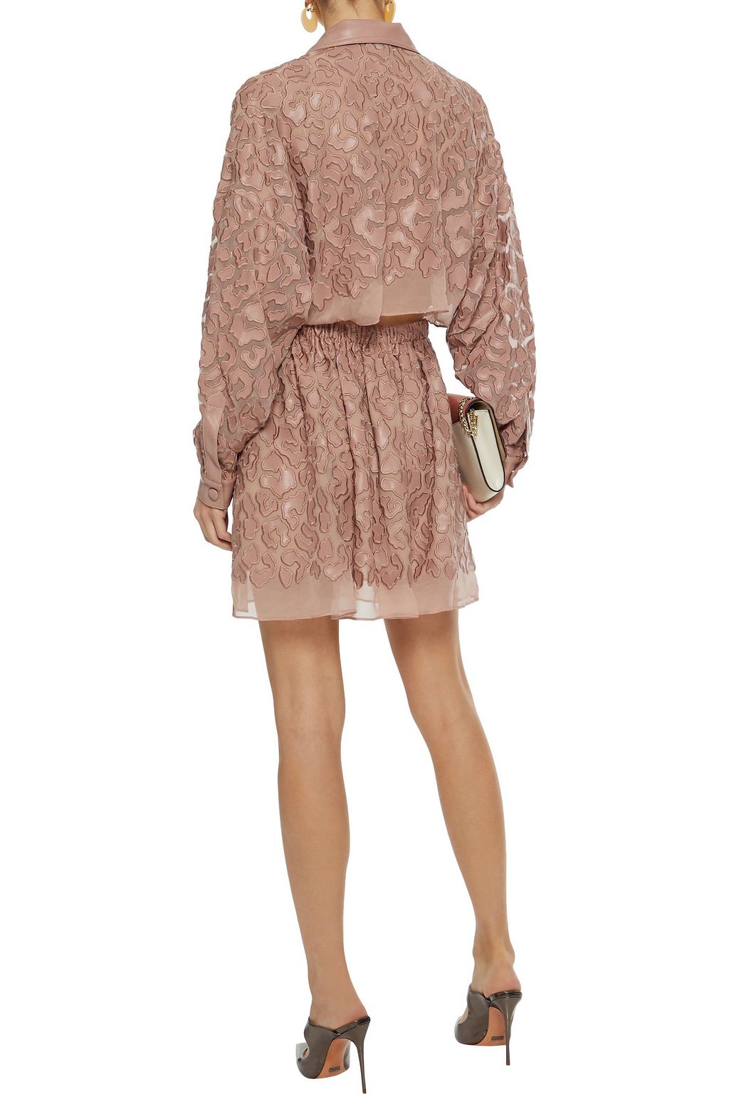 STELLA MCCARTNEY Cutout faux leather-appliquéd chiffon mini dress