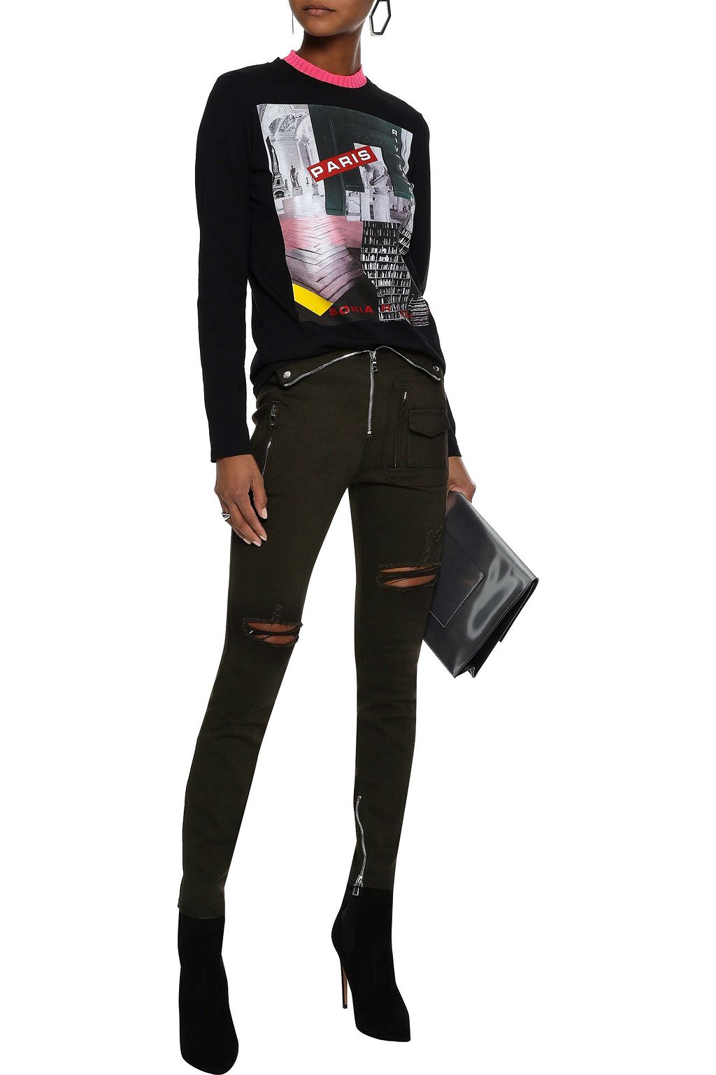 RTA Distressed zip-detailed mid-rise skinny jeans