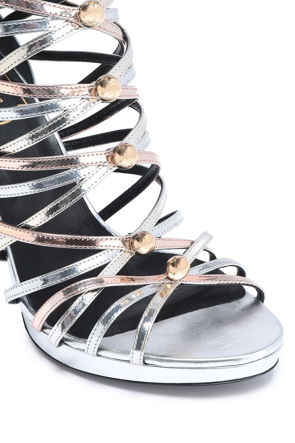 ROGER VIVIER Studded metallic leather sandals
