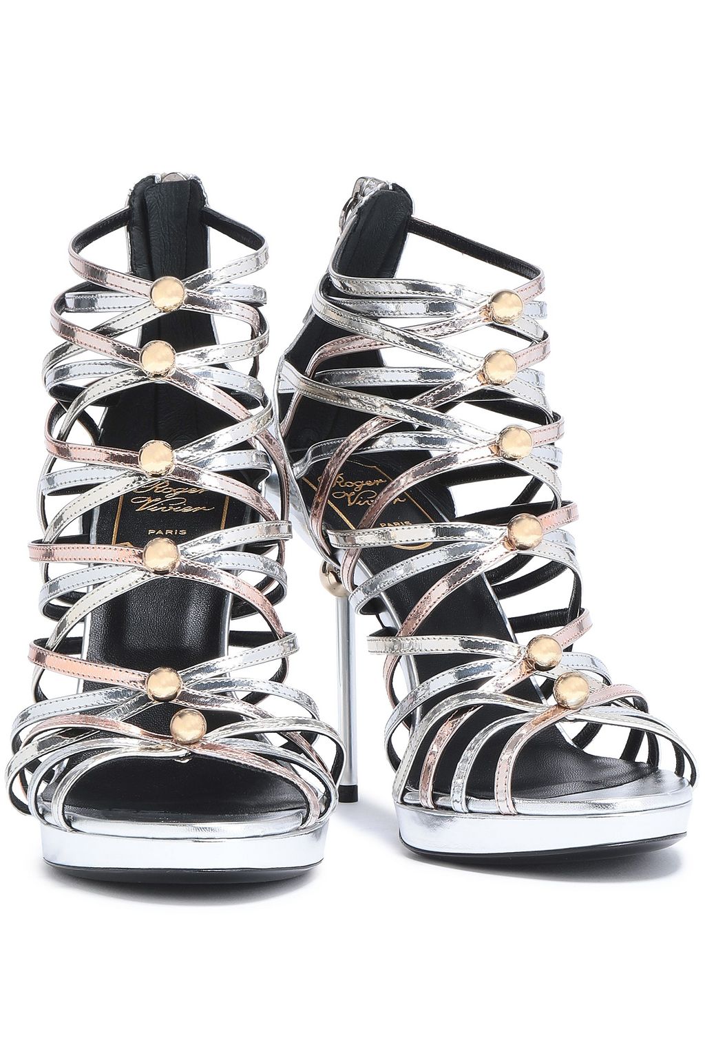 ROGER VIVIER Studded metallic leather sandals