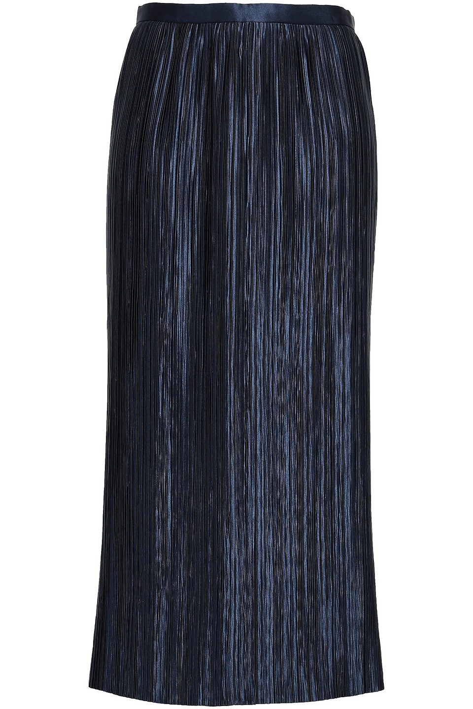 tibi - plissé-satin midi skirt - blue - us 8