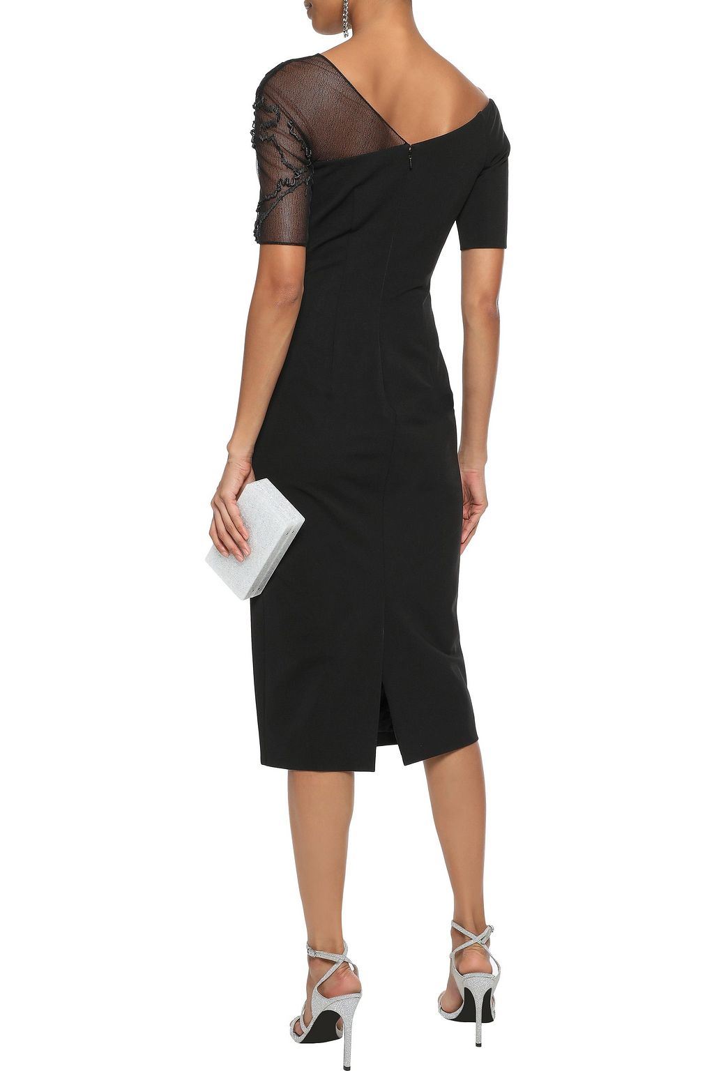 CUSHNIE Embellished tulle-paneled stretch-cady dress