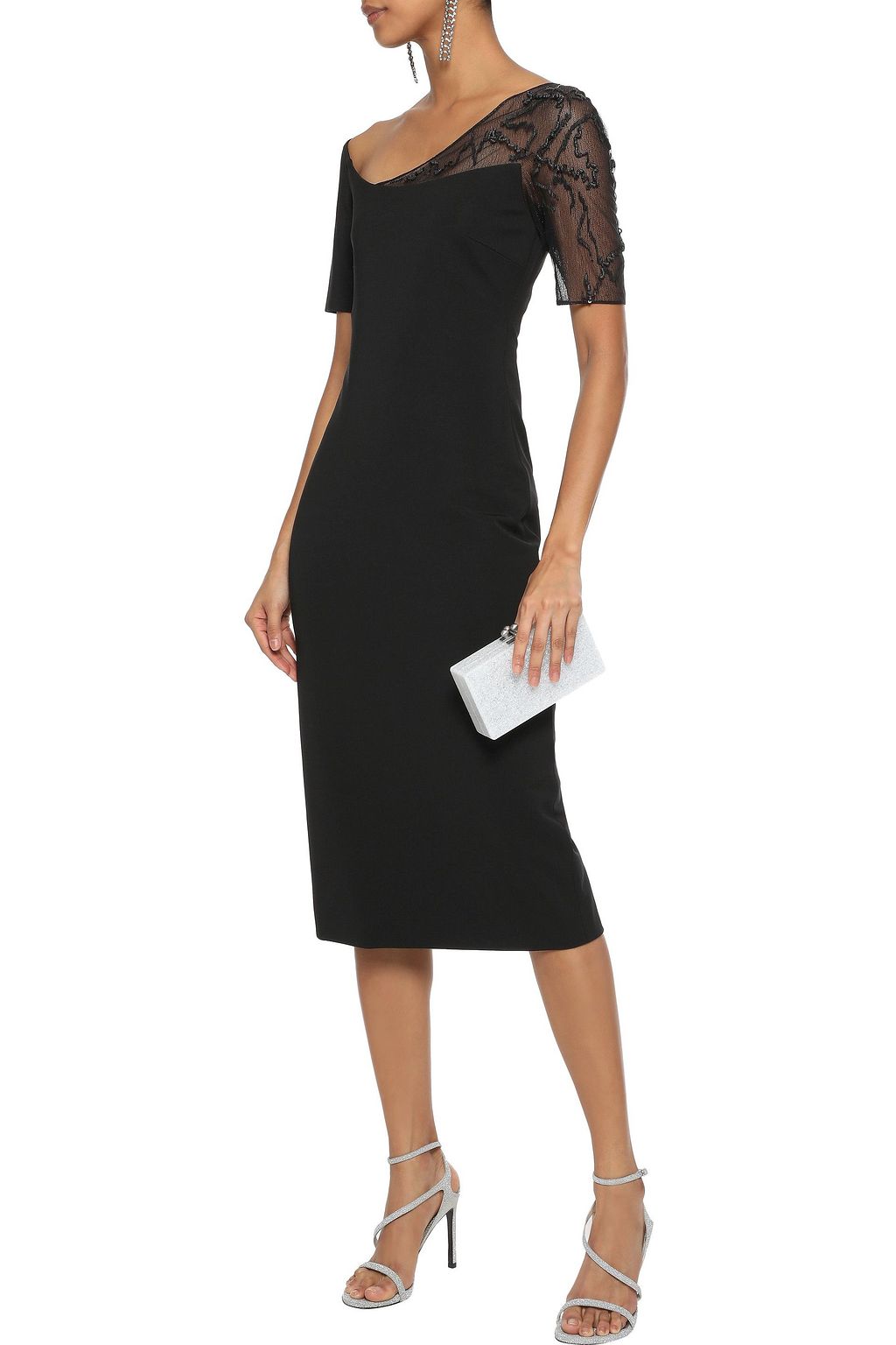 CUSHNIE Embellished tulle-paneled stretch-cady dress