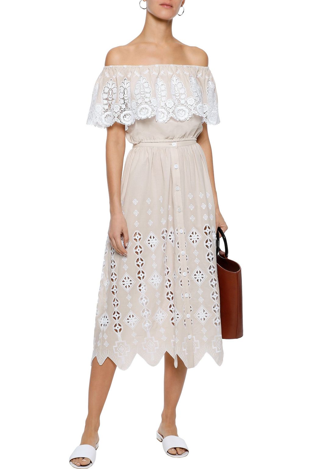 MIGUELINA Carolyn broderie anglaise cotton midi skirt