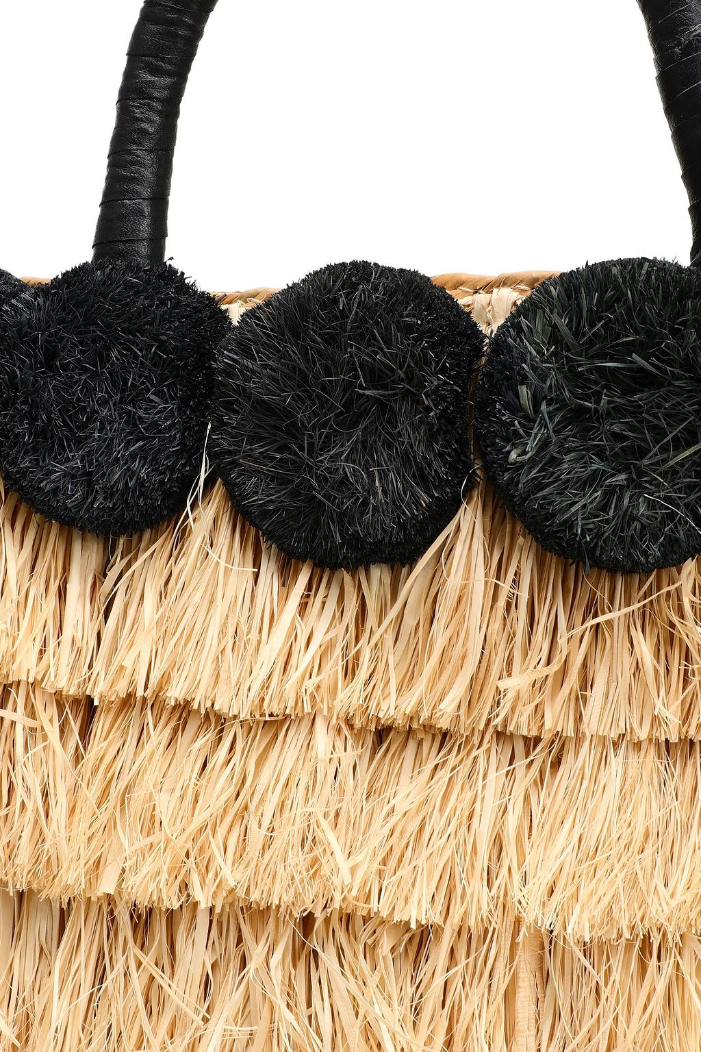 KAYU Lucca pompom-embellished fringed straw tote
