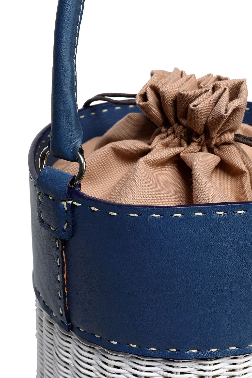 KAYU Lucie two-tone leather and wicker bucket bag