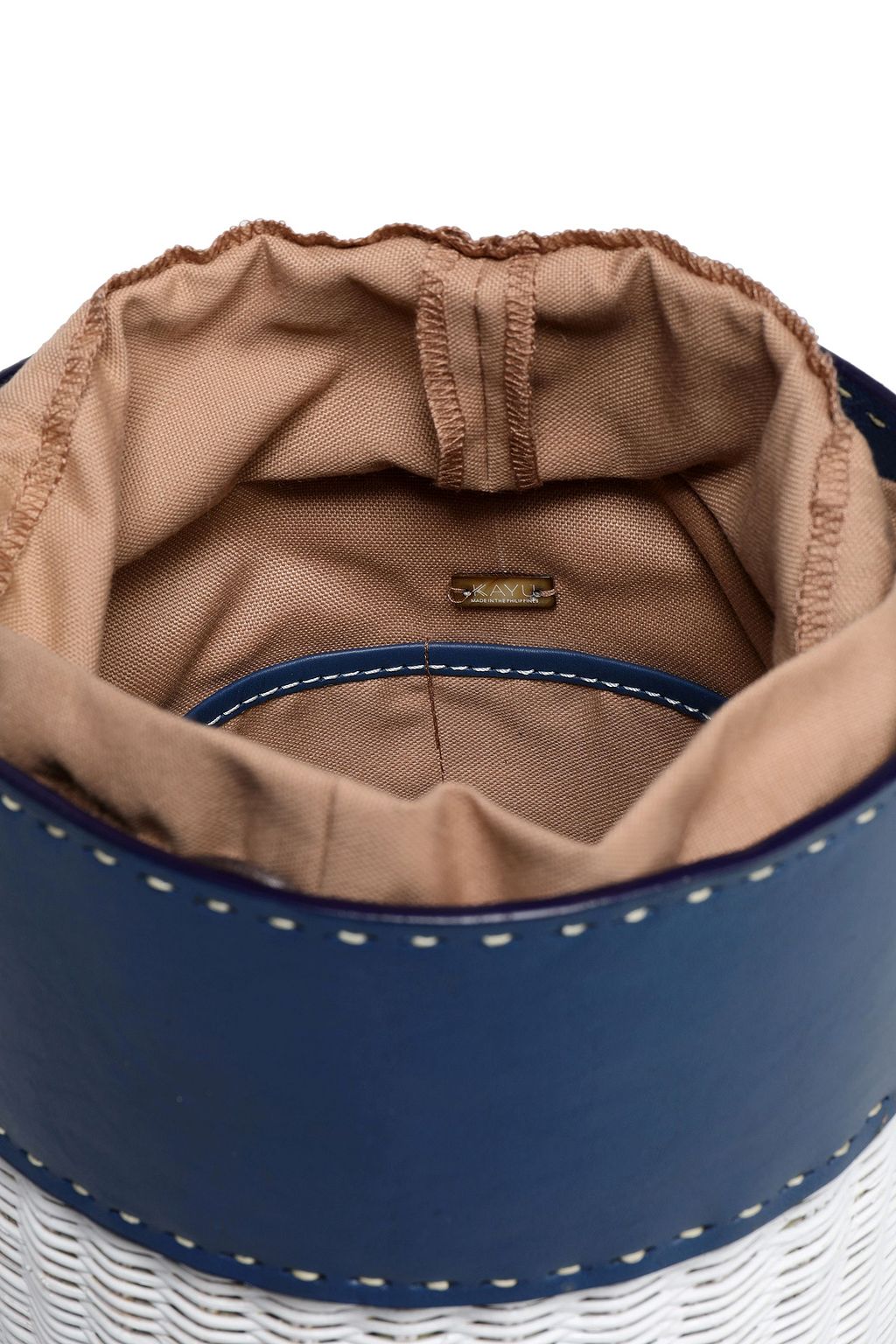 KAYU Lucie two-tone leather and wicker bucket bag