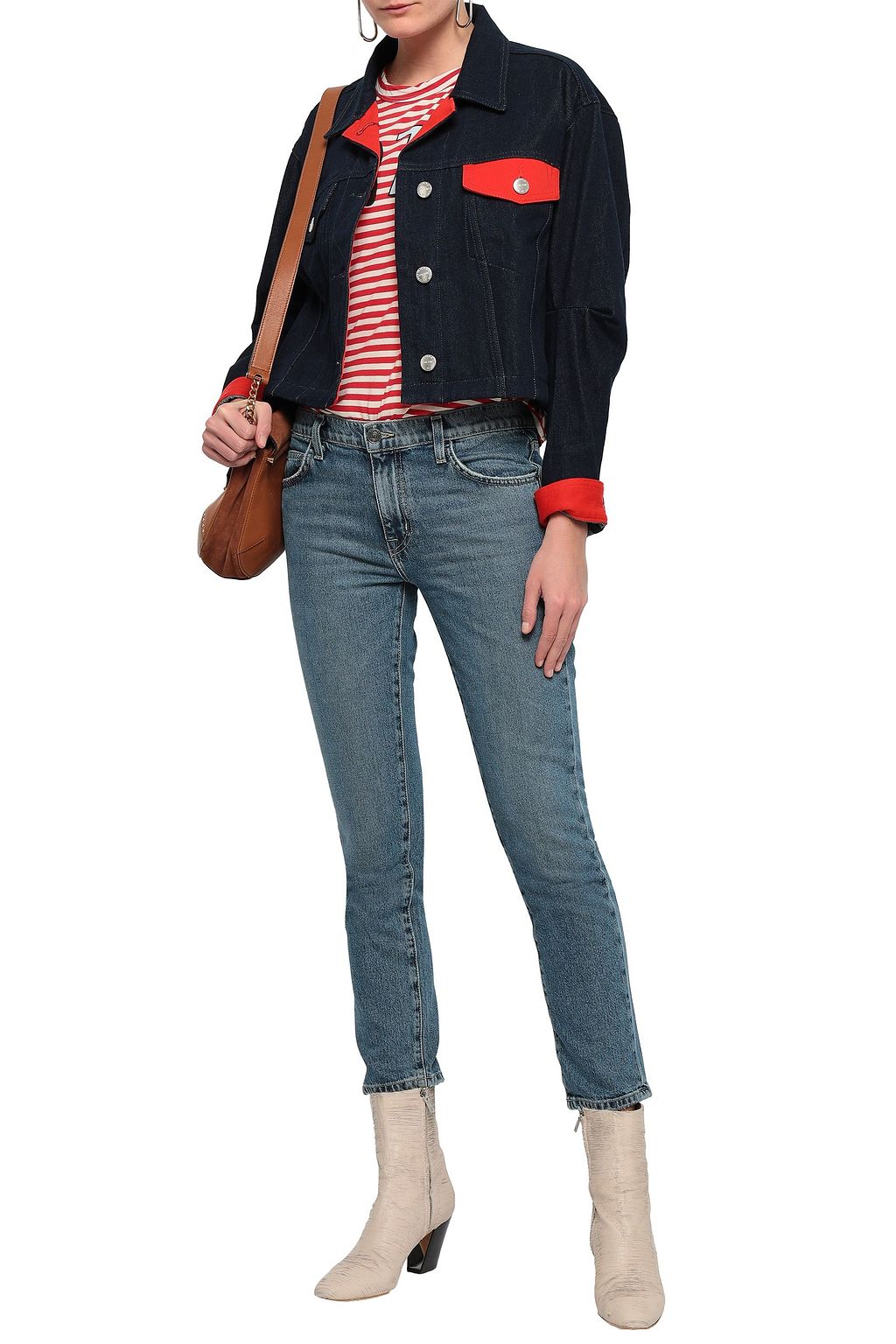 CURRENT/ELLIOTT Cropped faded mid-rise slim-leg jeans