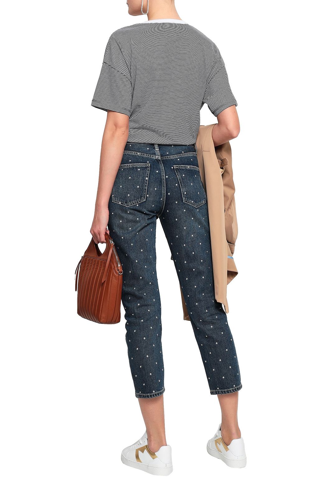 Dark denim The Vintage Cropped studded high-rise slim-leg jeans | Sale up to 70% off | THE 