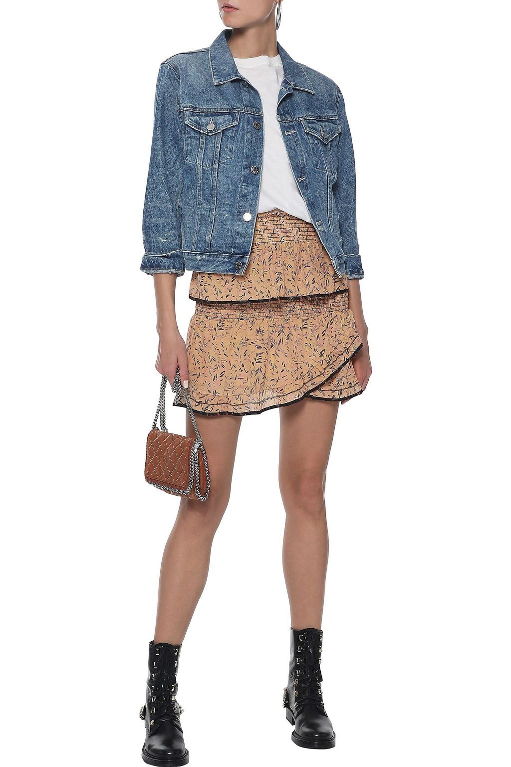 IRO Jully tiered printed silk crepe de chine mini skirt