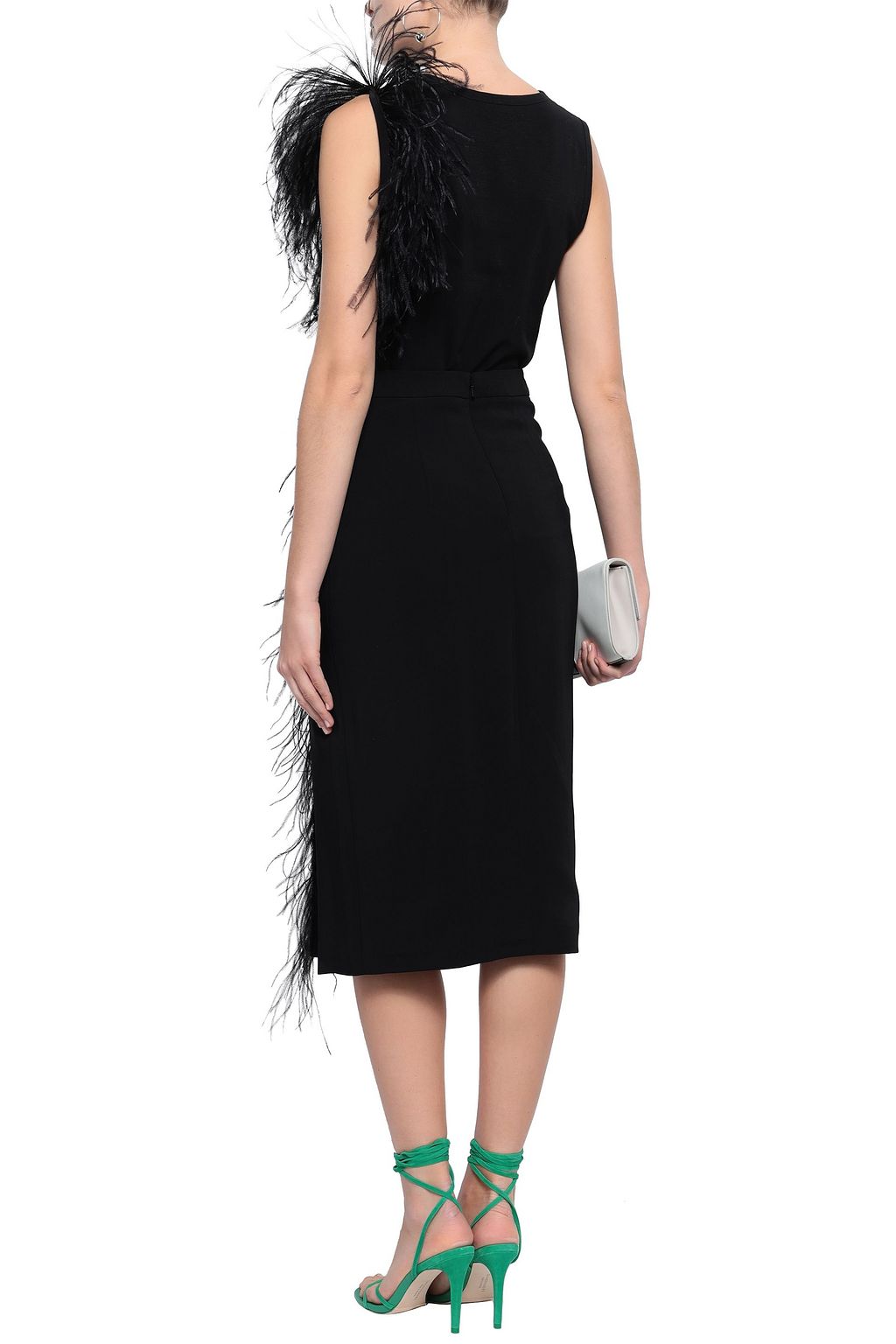 CUSHNIE Feather-trimmed crepe pencil skirt