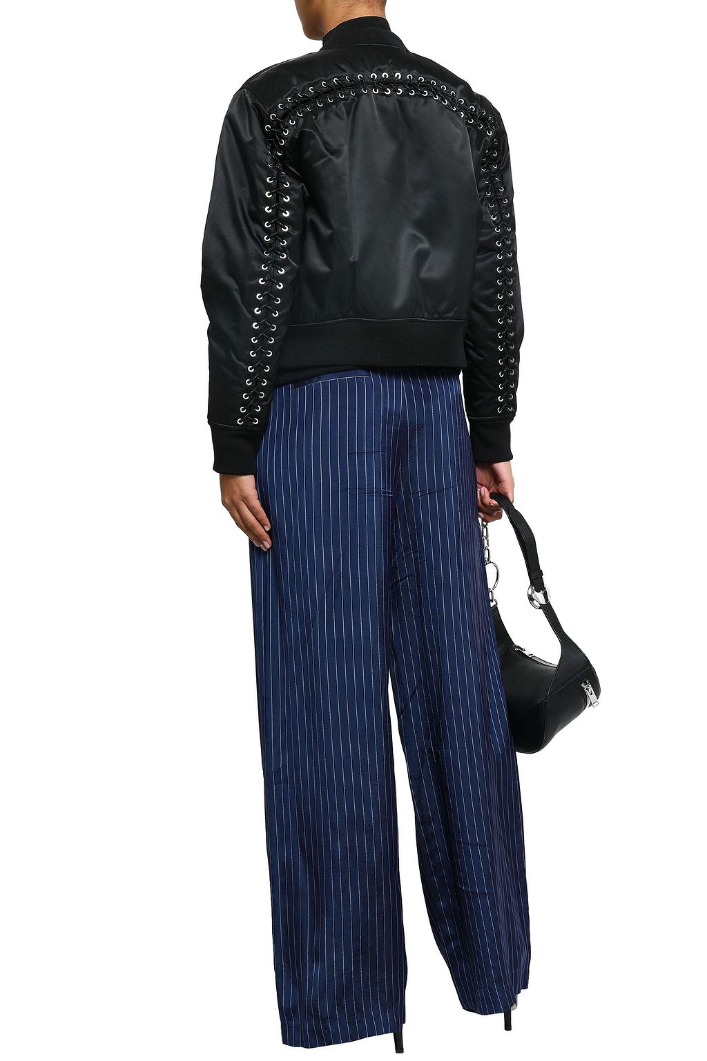 ALEXANDERWANG.T French cotton terry-paneled pinstriped twill wide-leg pants