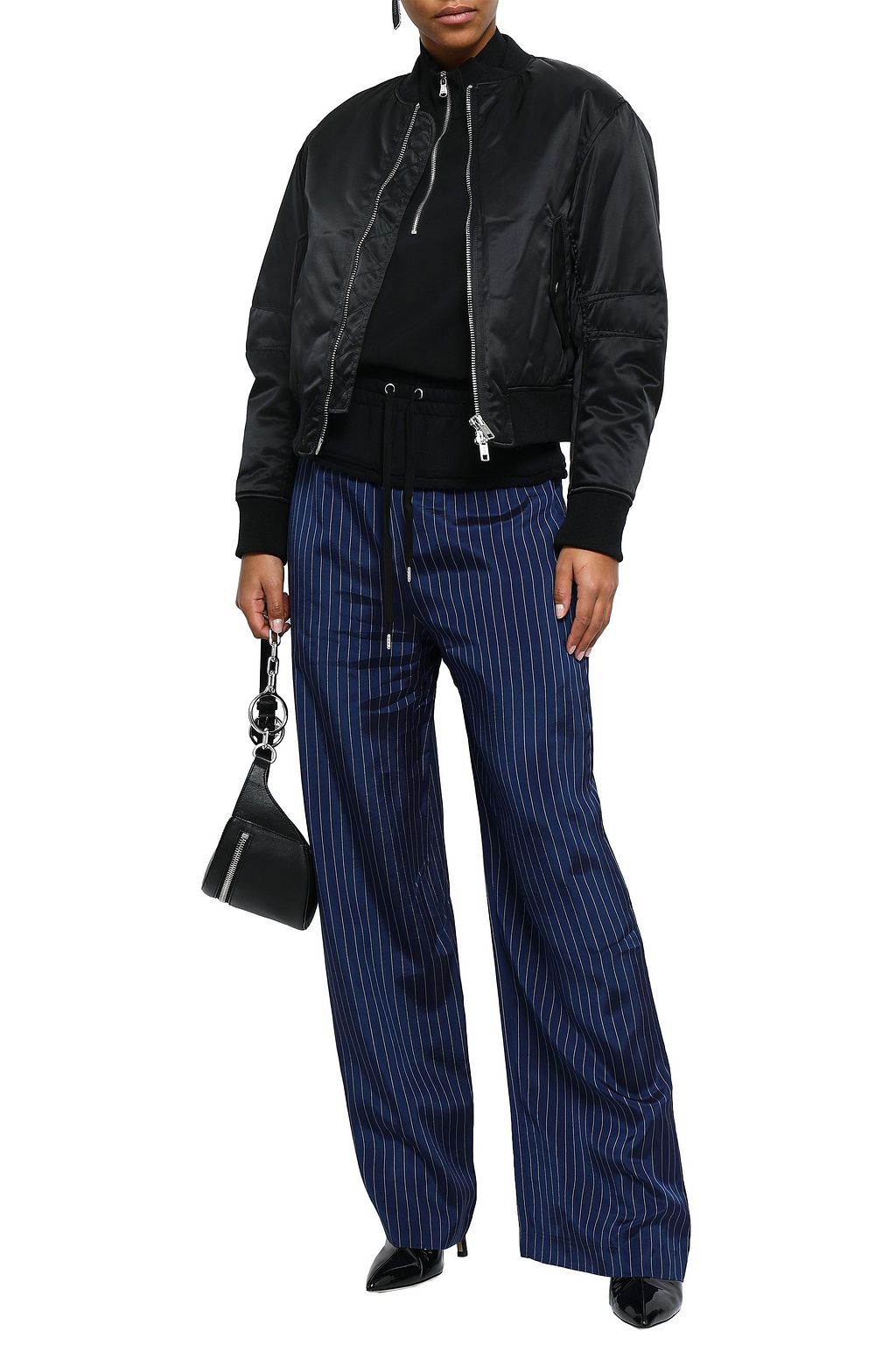 ALEXANDERWANG.T French cotton terry-paneled pinstriped twill wide-leg pants