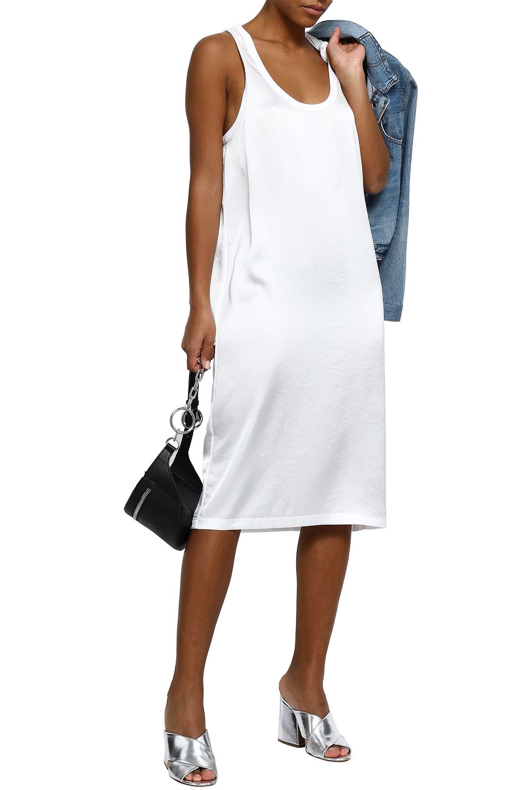 ALEXANDERWANG.T Jersey-trimmed satin midi dress