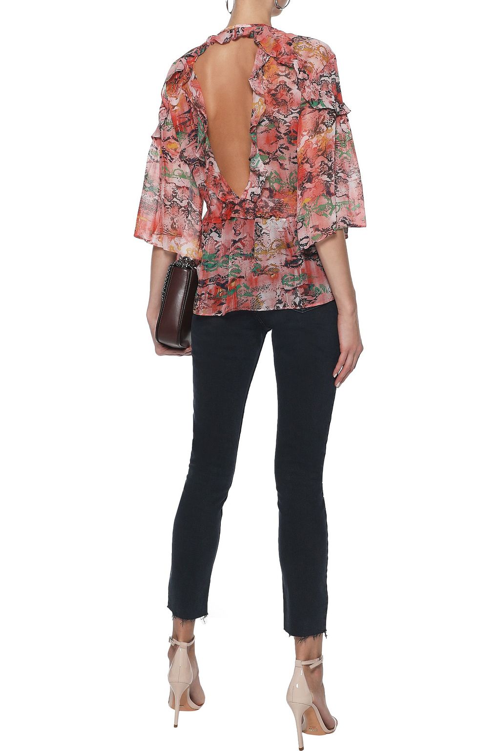 IRO Reopam open-back ruffled snake-print georgette blouse