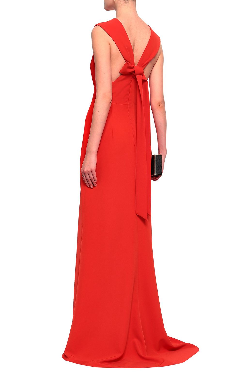 MONIQUE LHUILLIER Bow-detailed tulle-paneled crepe gown