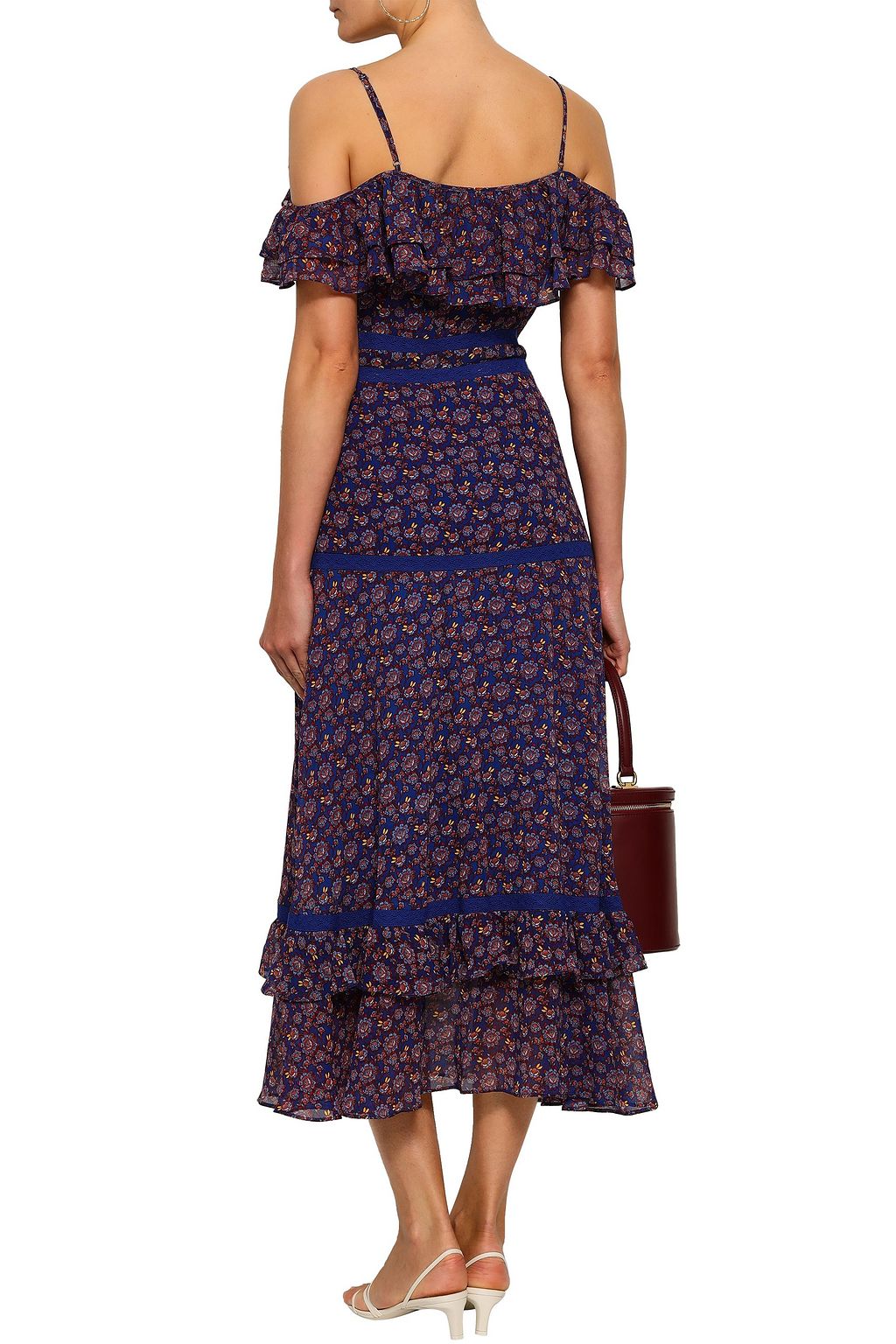 REBECCA MINKOFF Cold-shoulder floral-print crepe midi dress