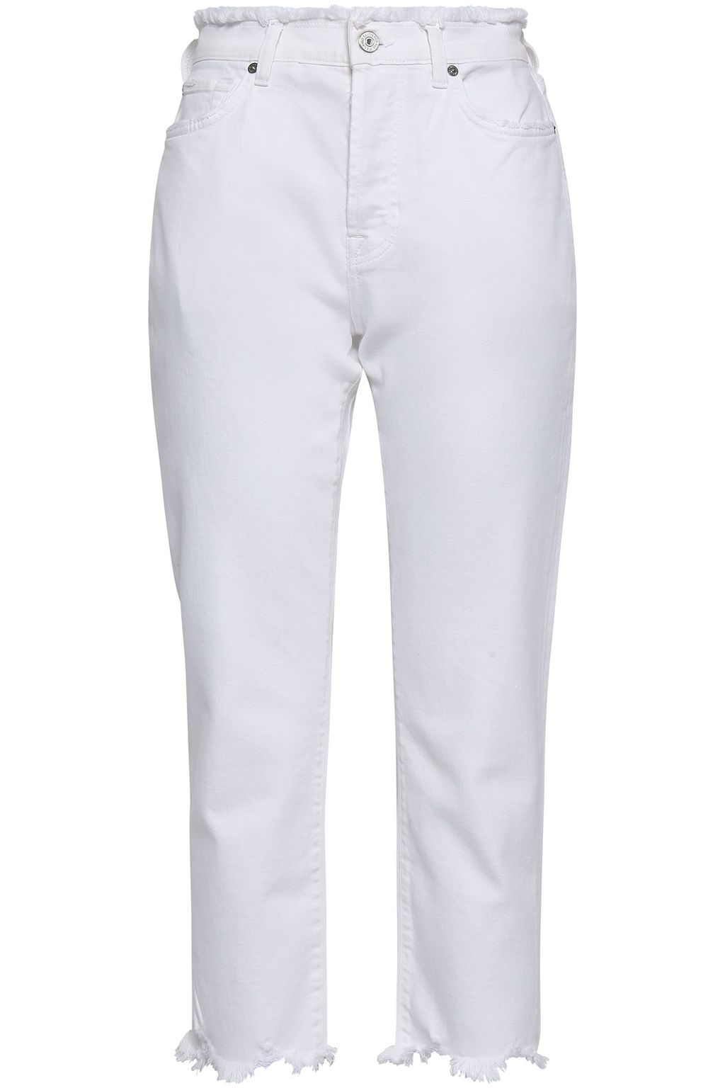 white cropped frayed jeans
