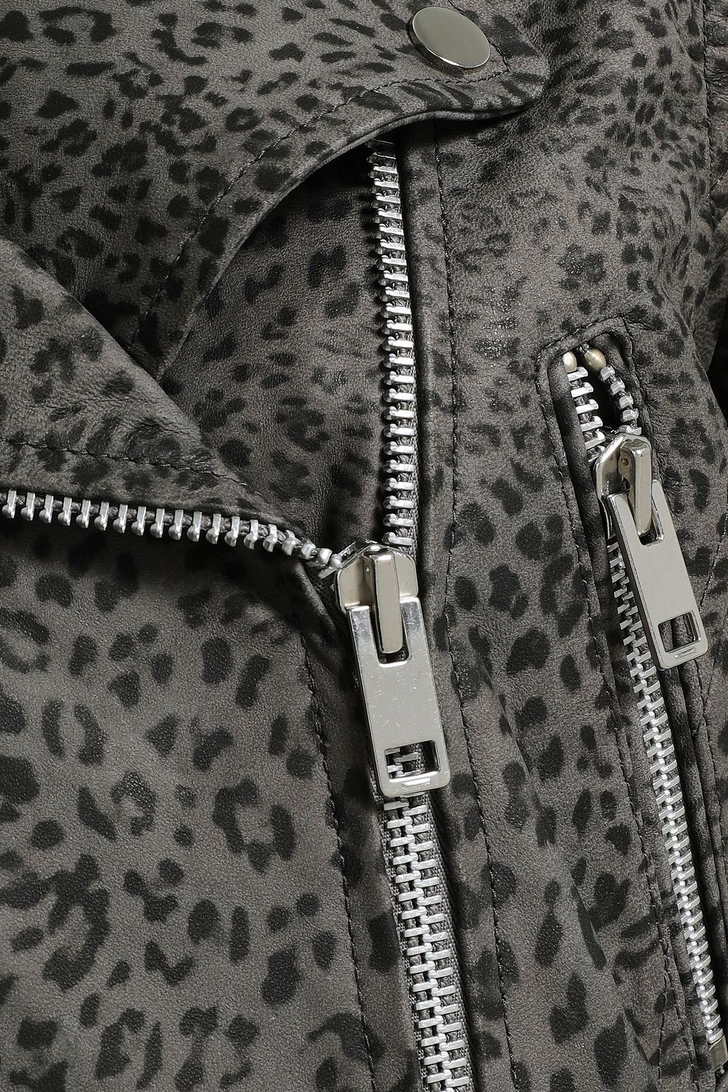WALTER BAKER Coated leopard-print leather biker jacket