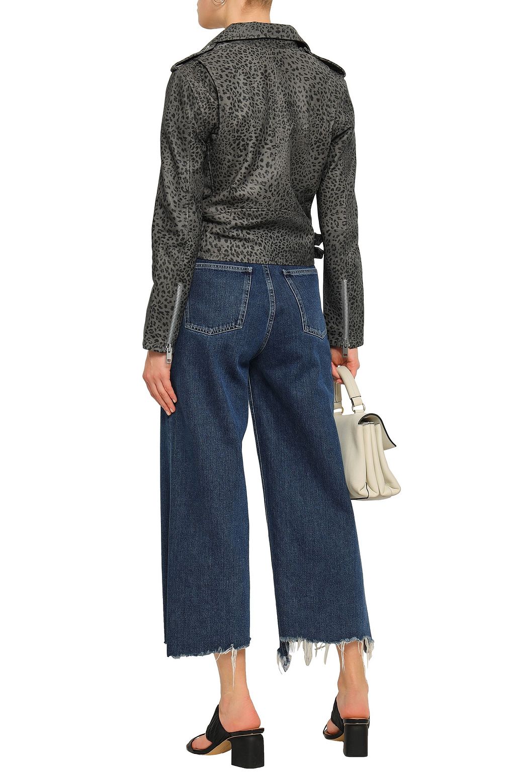 WALTER BAKER Coated leopard-print leather biker jacket