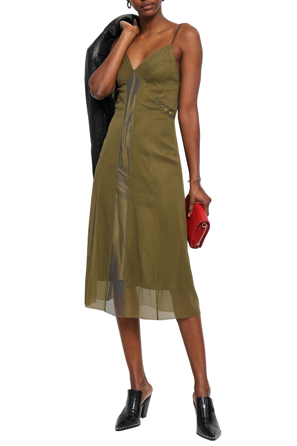 RAG & BONE Louise stretch-silk, chiffon and mesh midi slip dress