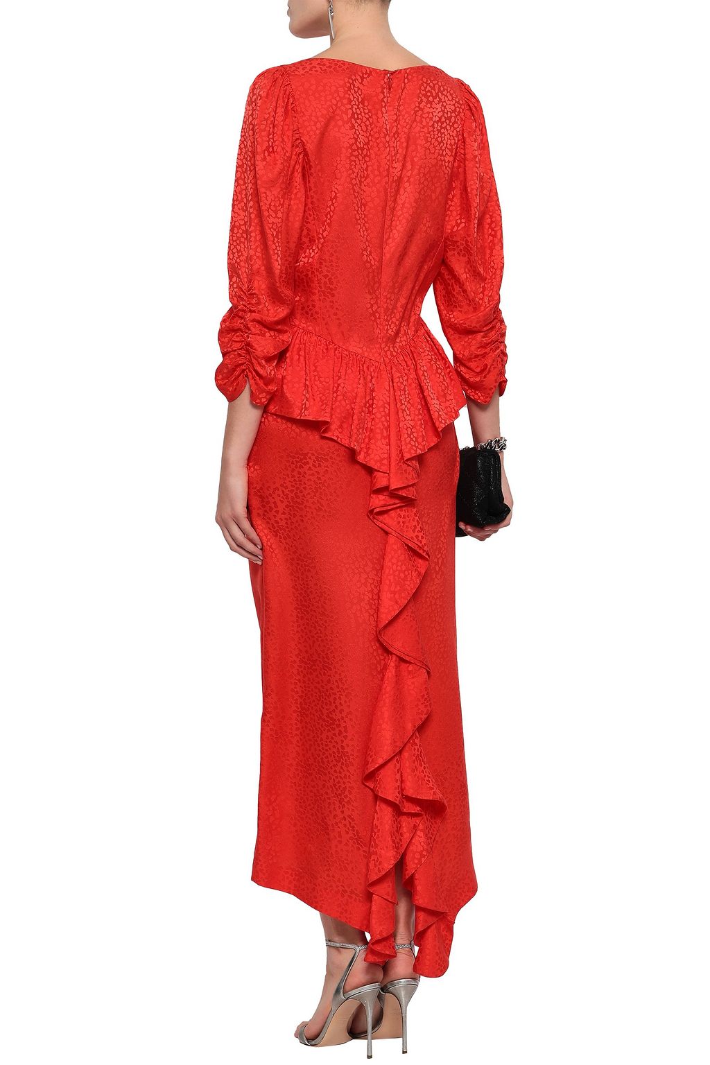 STELLA MCCARTNEY Ruffled silk-jacquard peplum midi dress