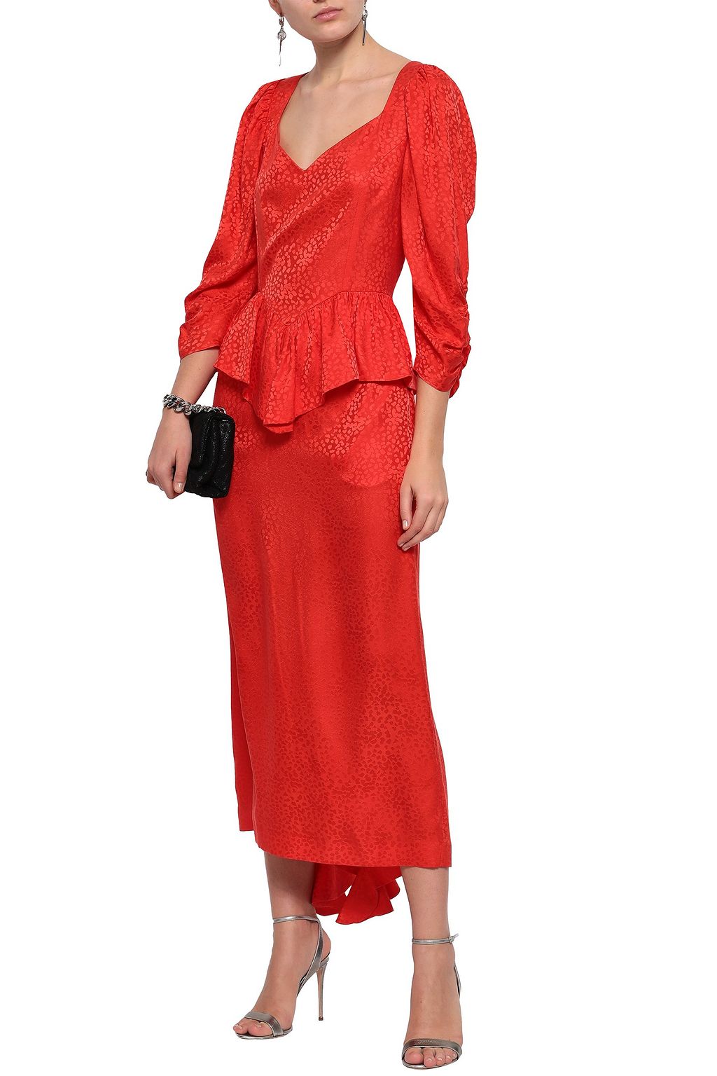 STELLA MCCARTNEY Ruffled silk-jacquard peplum midi dress