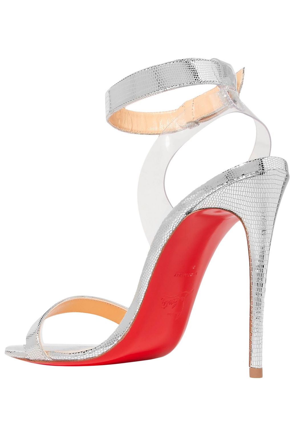 CHRISTIAN LOUBOUTIN Jonatina 100 PVC-trimmed metallic lizard-effect leather sandals