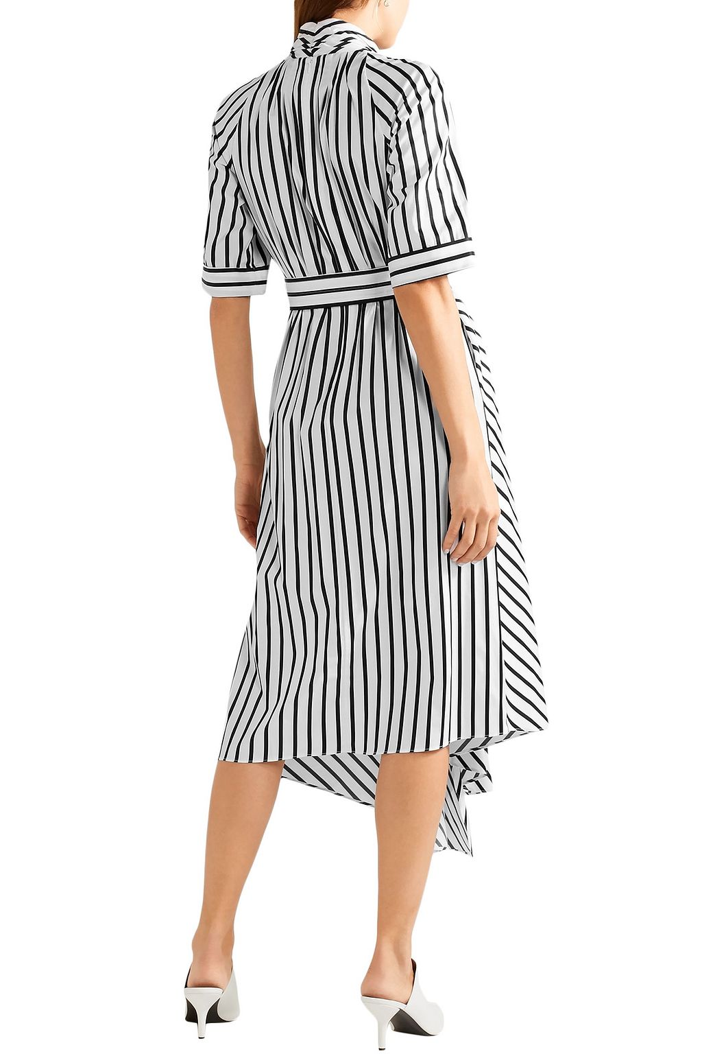 ADAM LIPPES Asymmetric pleated striped cotton-poplin midi dress