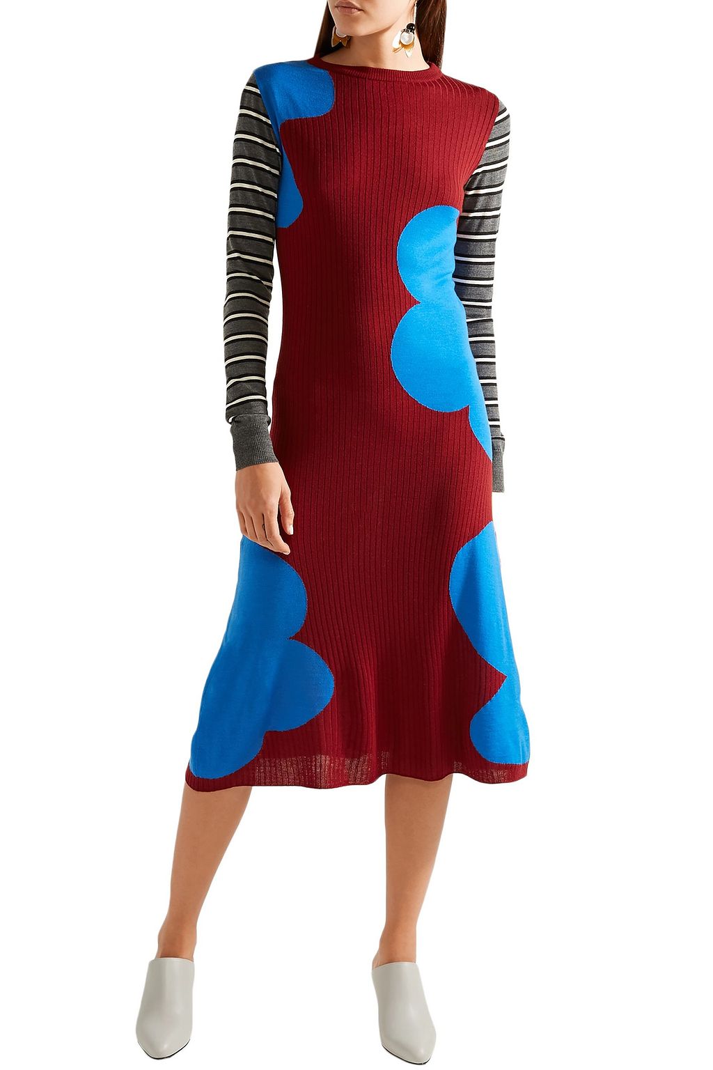 MARNI Intarsia ribbed wool midi dress