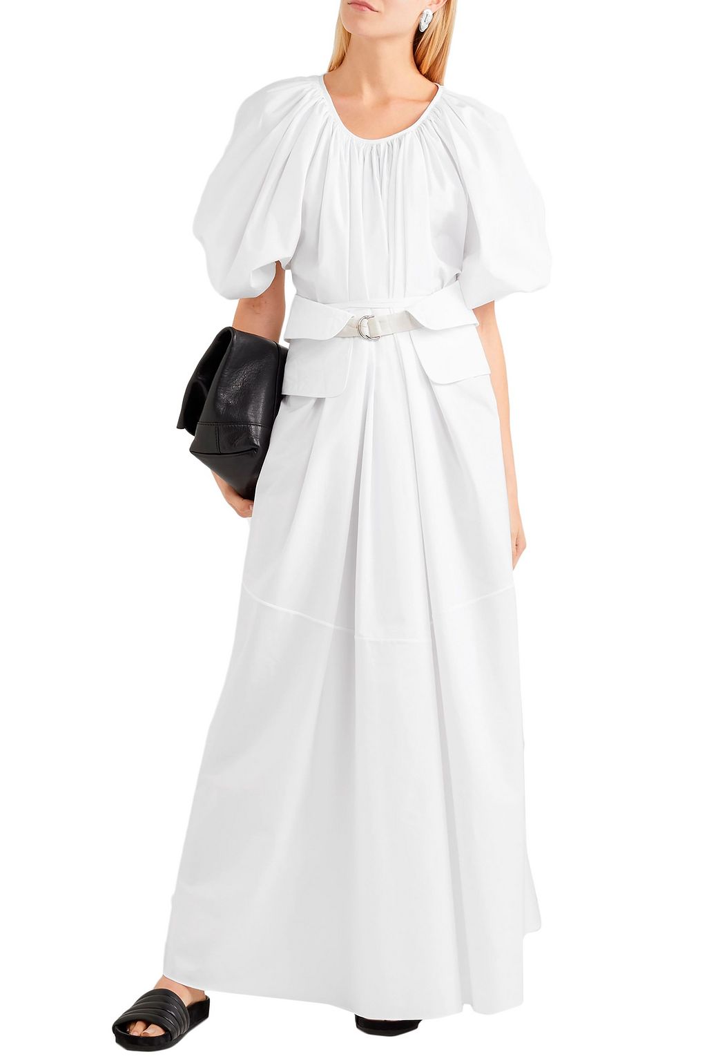 JIL SANDER Gathered cotton-poplin maxi dress