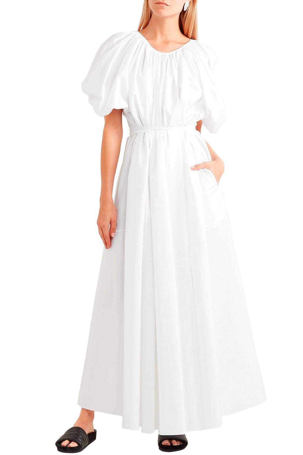 JIL SANDER Gathered cotton-poplin maxi dress